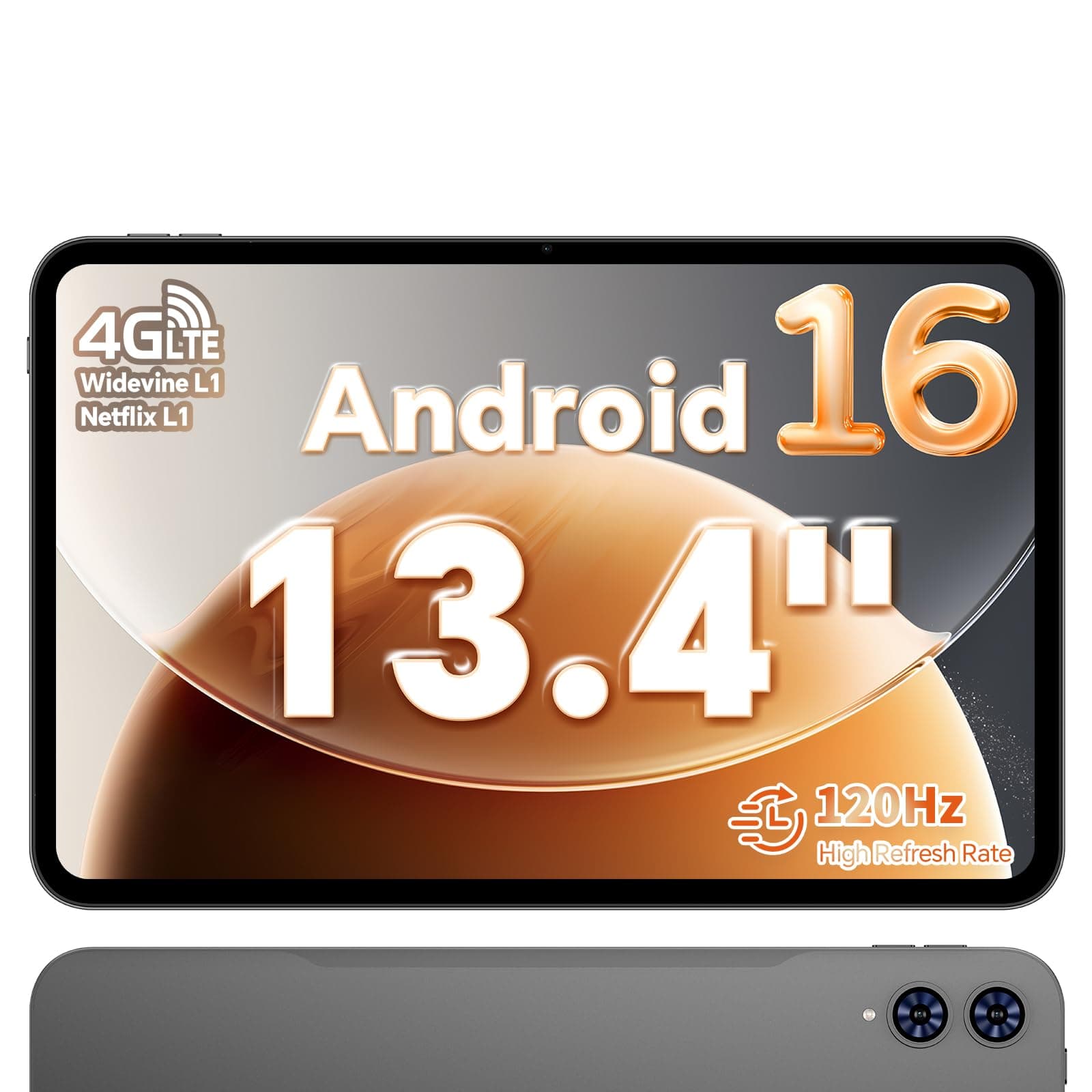 TECLAST T65 Tablet 13.4 Pulgadas Android 16, Pantalla 120Hz, Doble SIM 4G LTE, Octa-Core, 26GB RAM + 128GB RAM, Gemini, Widevine L1, 8000 mAh, 5G WiFi, GPS, Tablet Grande para Ver Películas