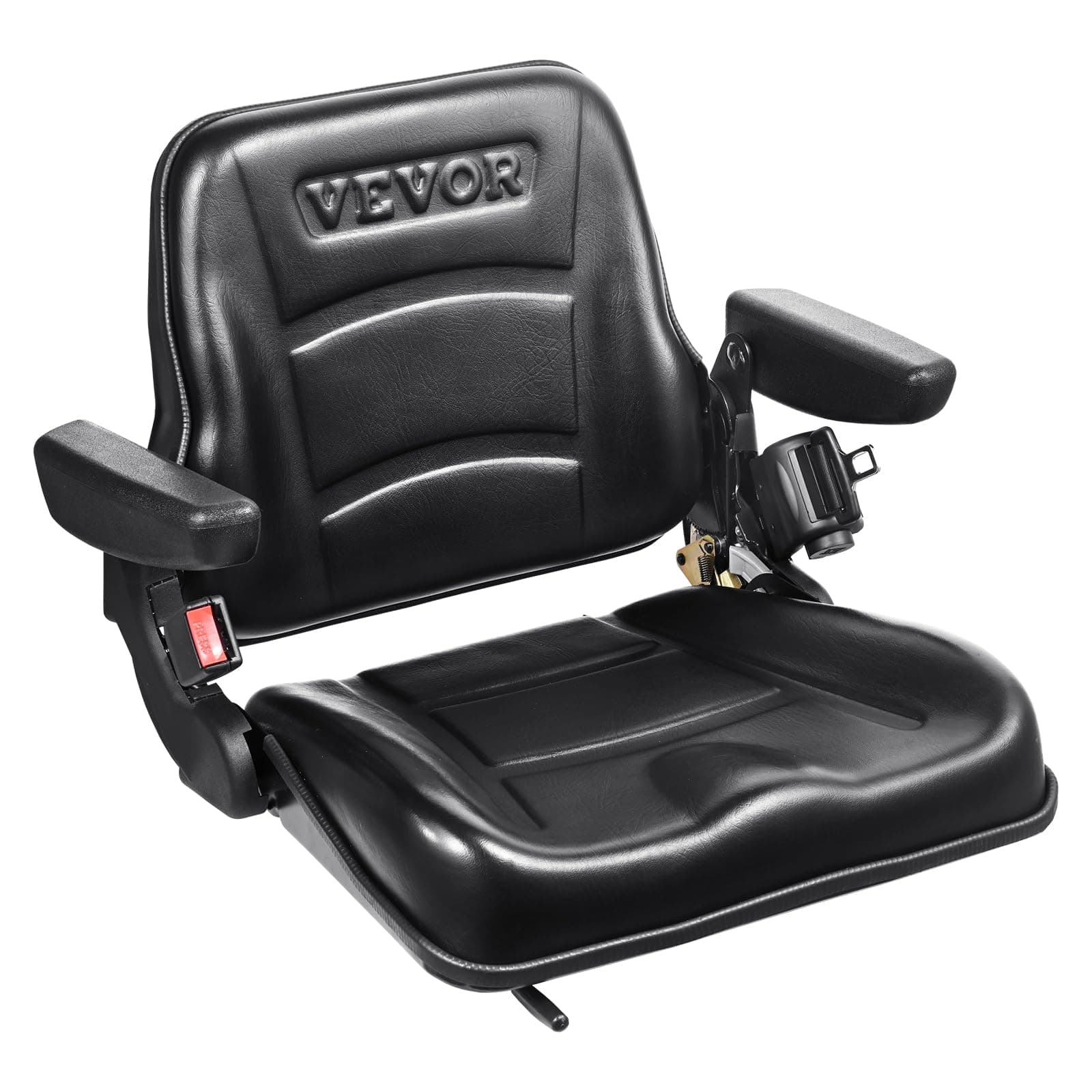 VEVOR Asiento de Carretilla Elevadora Universal Asiento de Tractor Plegable Respaldo de Ángulo Ajustable Micro Interruptor Cinturón de Seguridad Reposabrazos Ranura Extendida 160-340mm para Excavadora