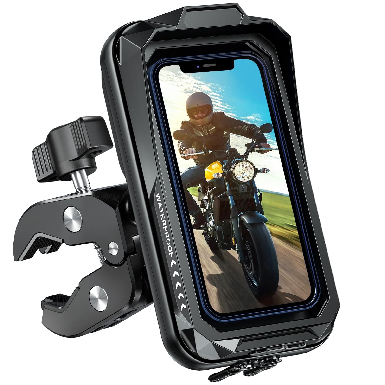 BTNEEU Support Telephone Moto Etanche 360° Rotation Support Smartphone Moto Anti Vibration Support Téléphone Scooter avec Ecran Tactile Porte Moto Retroviseur pour Téléphone Jusqu'à 7,0" (Noir C)
