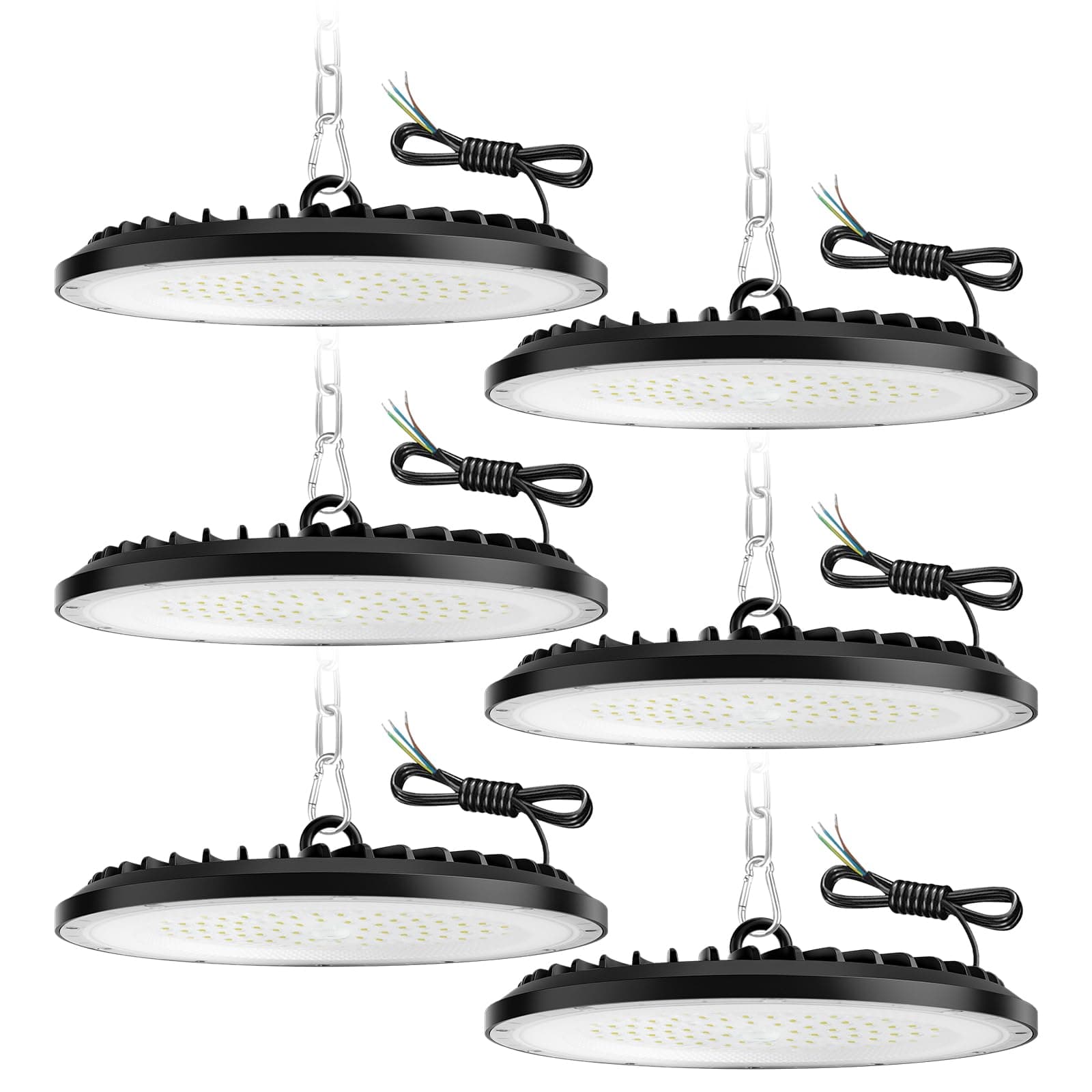 ZXICH 200W UFO LED de alta luz de la bahía,20000LM, 6000K blanco frío lámpara de taller,IP65 impermeable LED Iluminación Comercial para Garaje Fábrica Taller(6 Pack,200W)