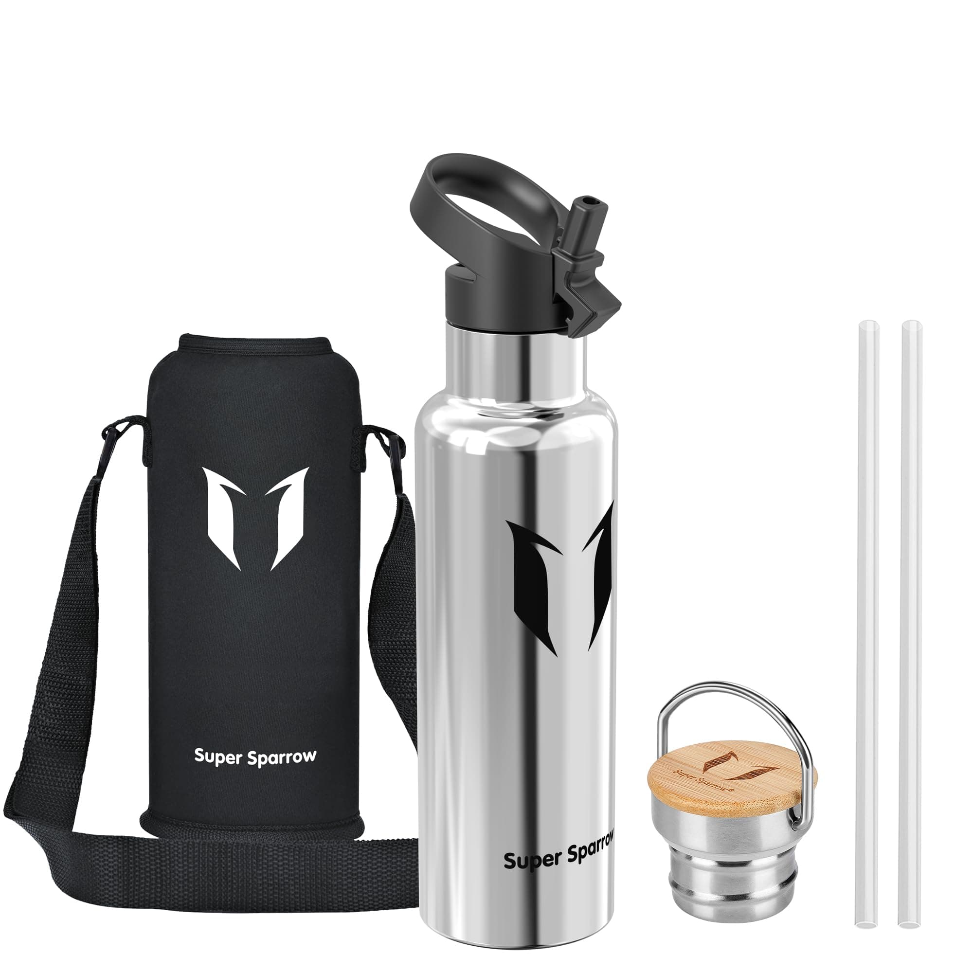 Super Sparrow Botella Agua Acero Inoxidable - Botella Agua Niños - 500ml/750ml/1L - Botella Termica Boca Estándar - Sin BPA, para Niños & Adultos, Deporte, Oficina, Yoga, Ciclismo