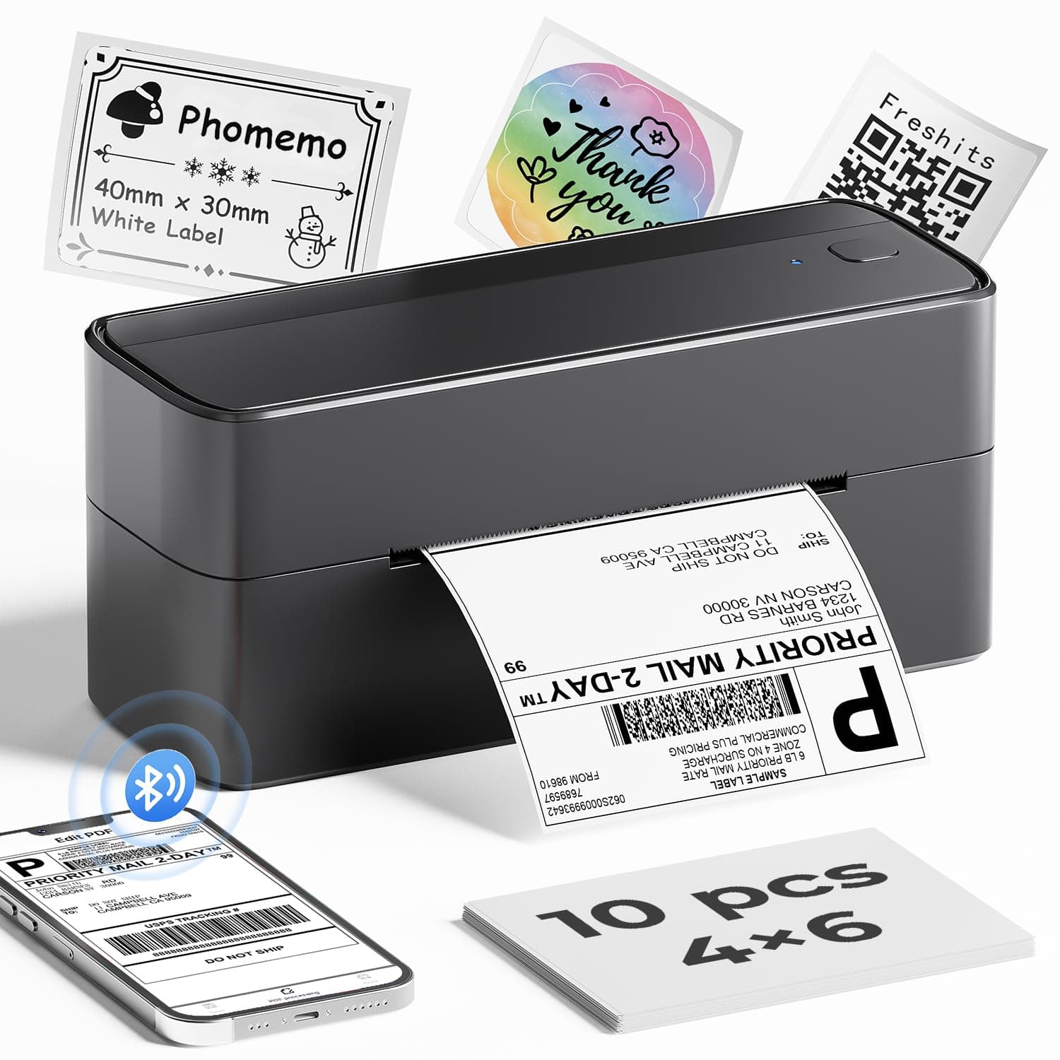 Phomemo 241BT Impresora Etiquetas Autoadhesivas 4x6, Impresora Termica Pegatinas Bluetooth par Imprimir Etiquetas de Envío, Compatibile con Amazon, DHL, Etsy, DPD, UPS, Ebay & Shopify