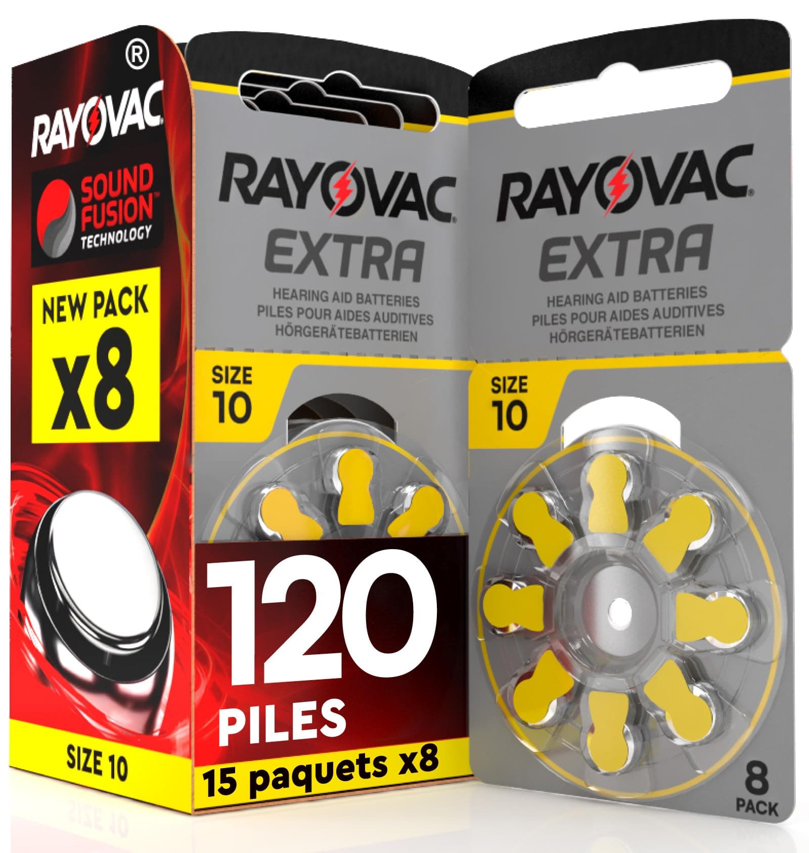 120 Piles pour appareils auditifs écouteurs Rayovac Extra Taille 10. - 15 Ampoules de 8 Piles