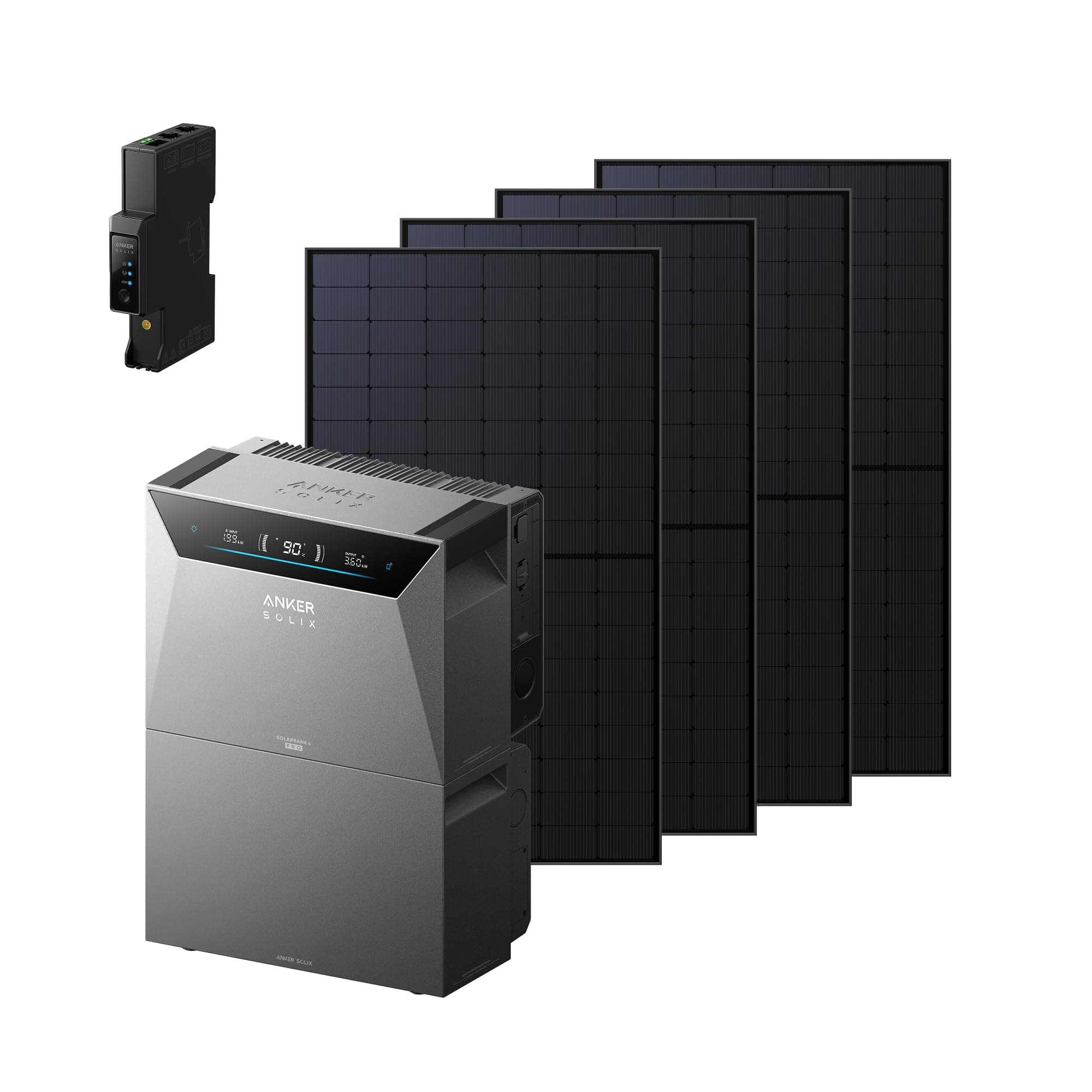 Anker SOLIX Solarbank 4 Pro (5kWh) + 4 × 500W Solarpanels + BP5000 | 4 MPPTs, 5000W Solareingang, bis zu 30kWh Kapazität, 2500W bidirektionales Laden, 10000 Zyklen, Plug&Play