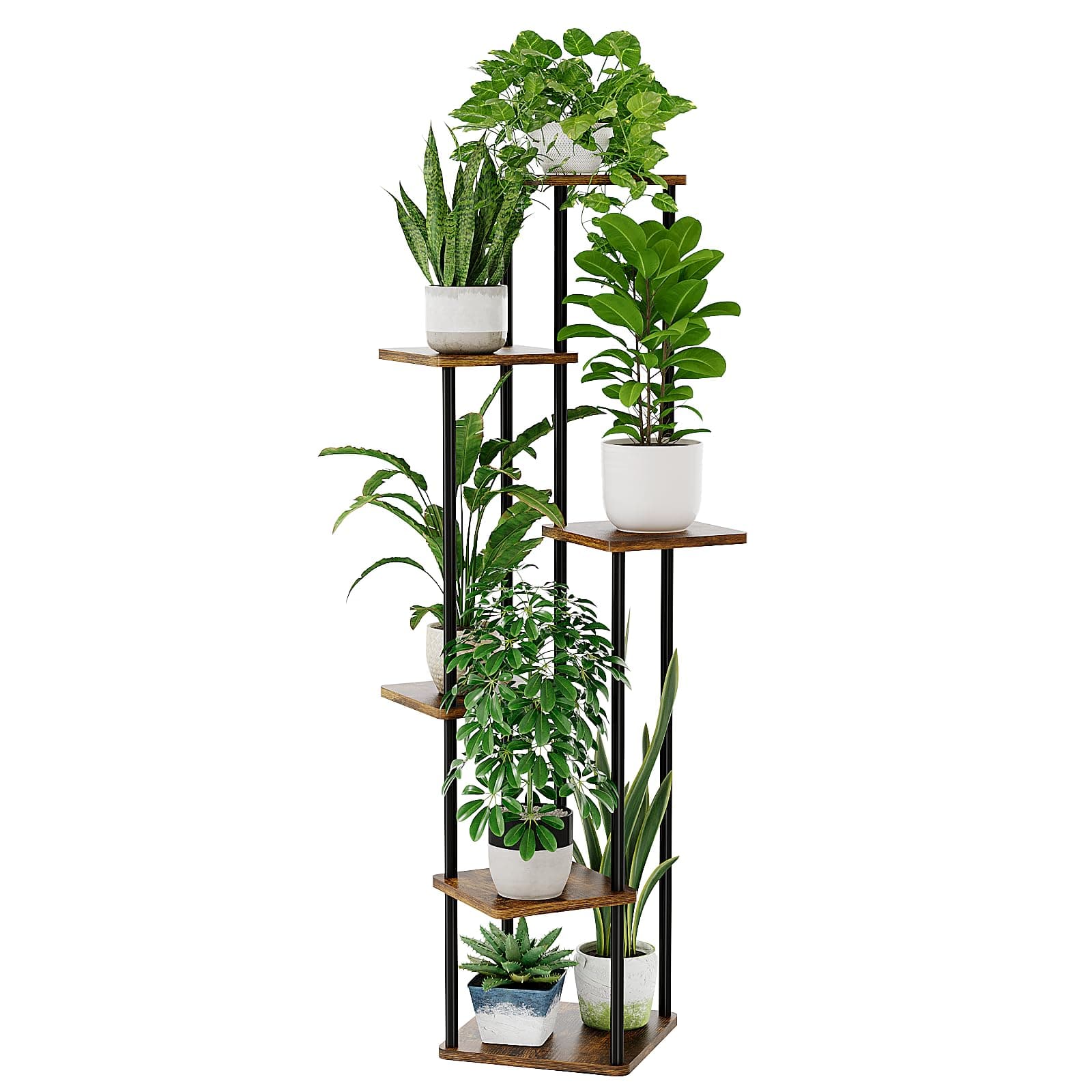 Bamworld Soporte de Metal para Plantas de Interior para Múltiples Plantas Soporte Alto de Esquina Escalonado para Patio, Jardín, Balcón, Sala de Estar, Dormitorio (6 Niveles)