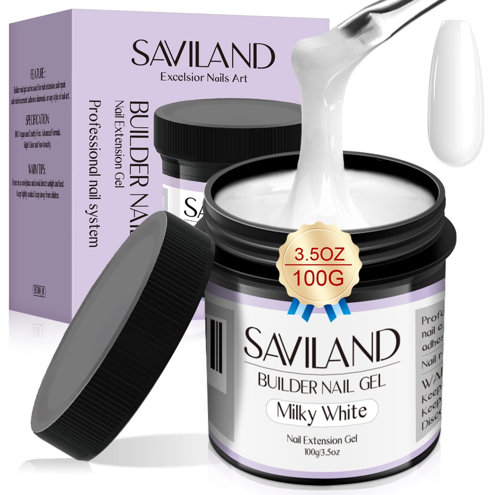 Saviland 100g Gel de Construction Ongle, Gel Professionel Ongle Grande Capacité Dur Blanc Laiteux, Builder Gel Protéger les Ongles Cassés, Renforcement, Nail Art, Manucure de Réparation, Allonge