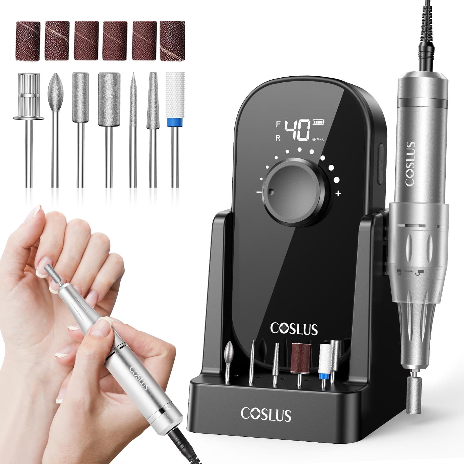 COSLUS E51 Ponceuse Pour Ongles Professionnelle: 40000 RPM Ensemble de Lime a Ongle Electrique 6 en 1 Pour Ongles en Gel et Ongles en Acrylique, Idéal Pour le Salon et La Maison Portable et Silencieux