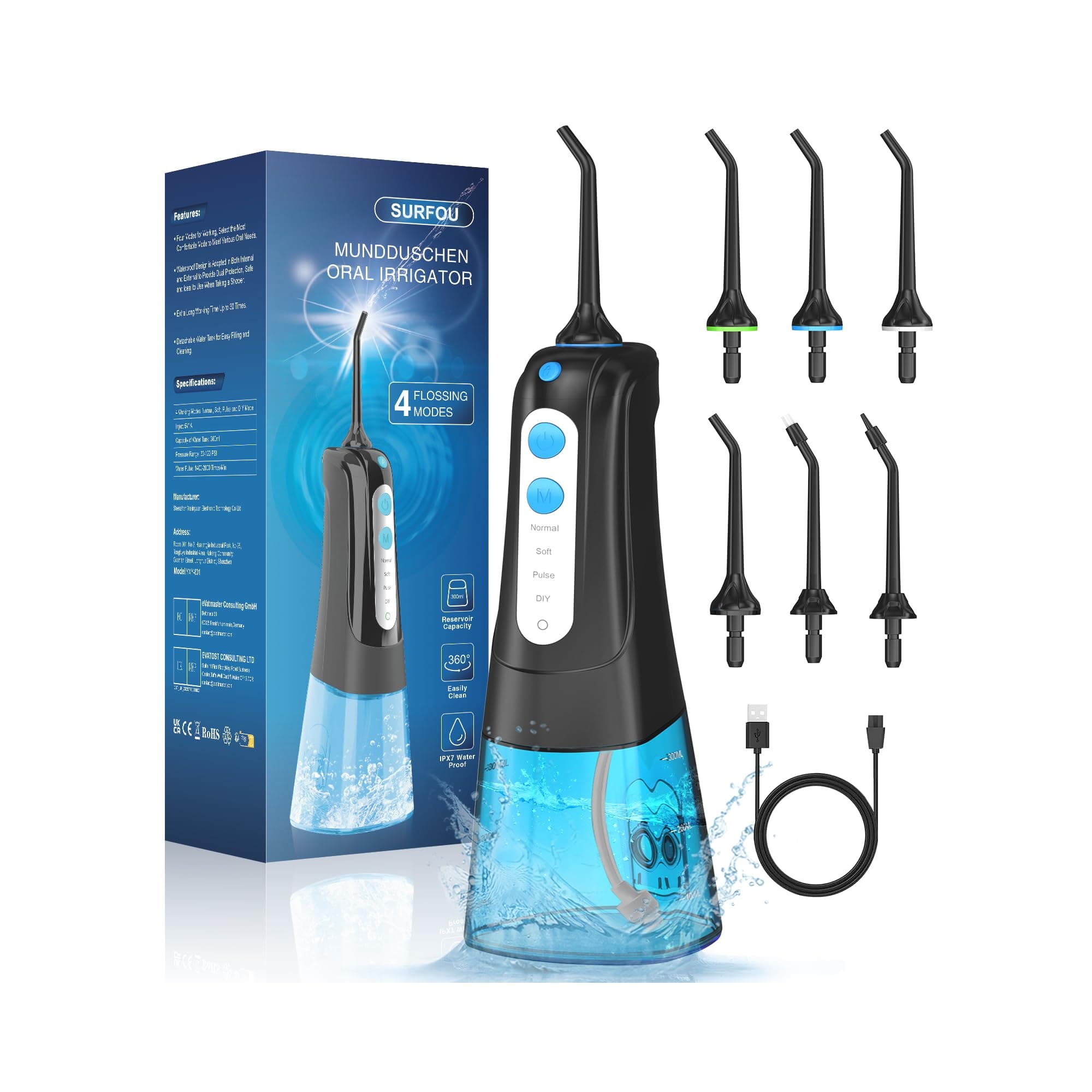 SURFOU Idropulsore Dentale Portatile Oral Idrogetto per Pulizia Denti, Professionale Elettrico Water Flosser Irrigatore Orale Doccia con Pulitore Getto Acqua, Idropulsore da Viaggio Idropulitore