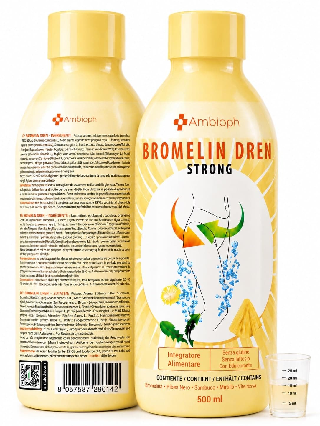 Drenante Forte dimagrante Ultra Concentrato con Bromelina Forte Drenante Linfatico con estratti di Erbe ad Effetto Anticellulite e Sgonfiante 500 Ml da Diluire - Ambioph