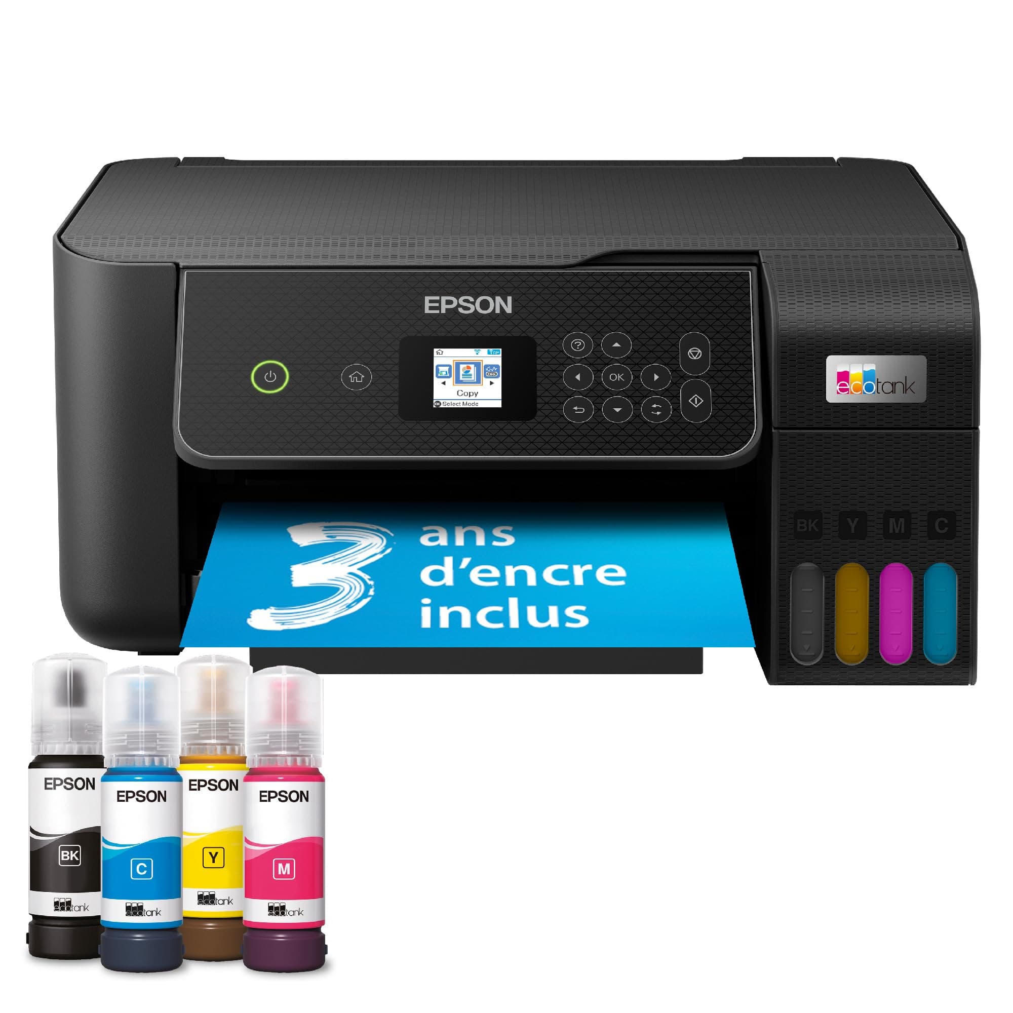 Epson EcoTank ET-2870 Imprimante à Réservoirs D’Encre | Maison & Petit Bureau | Wi-FI | A4 | Imprimer, Copier, Numériser | Écran LCD 3,7cm | Jusqu’à 3 Ans d’Encre Inclus