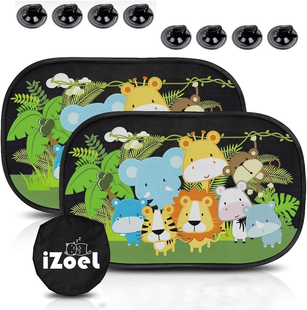 iZoeL Parasole Auto Per Bambini, 2 Pezzi Parabrezza Finestrino Laterale, Motivo Leone, Autoadesivo, 8 Ventose, Custodia, 51 x 31 cm, Universale Protezione Solare E UV