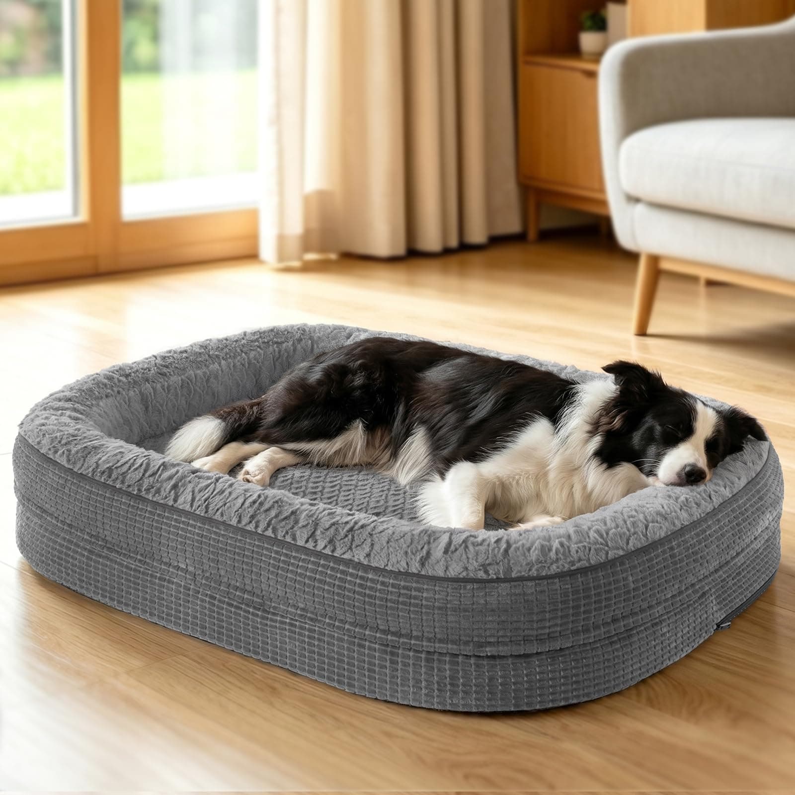 Pawk Cama Perro Medianos Sofá Perro Ortopedica Desmontable y Lavable, Colchon Perro con Forro Impermeable y Espuma Viscoelastica,89x63x18cm, Gris