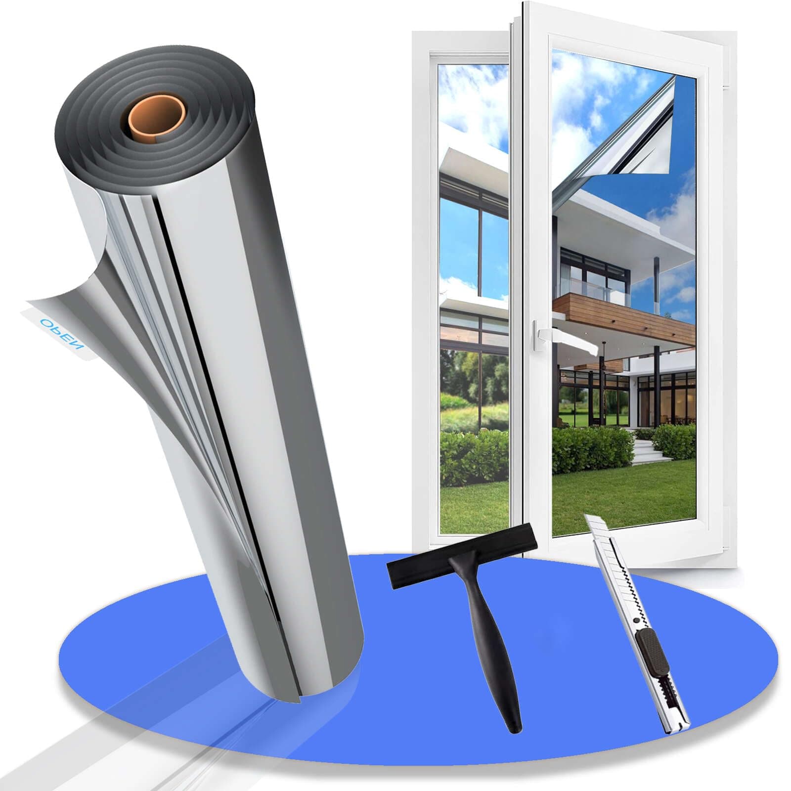 Gufoltie Film Miroir pour Fenetre Film Fenêtre Anti Regard Film Adhesif Effet Miroir sans Tain pour Vitre Brise Vue Fenetre Anti Chaleur Anti UV Protéger du Soleil, Argenté 110x400cm