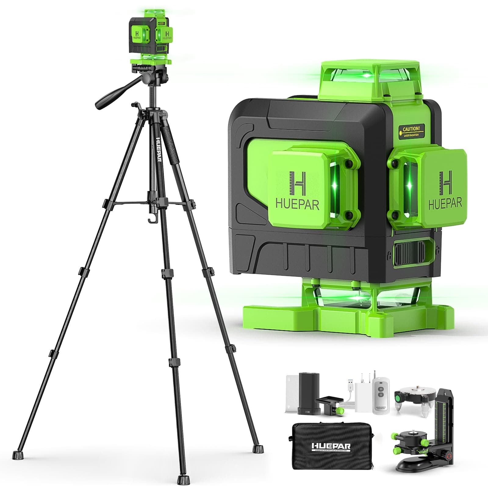 Niveau Laser Chantier Autonivelant 360° X 4 Avec Trépied 150cm Huepar, Lazer Niveaux 4d 16 Lignes Laser, Mode Impulsion Extérieur, Batterie Rechargeable,Nivellement Automatique,Manuel D'utilisation