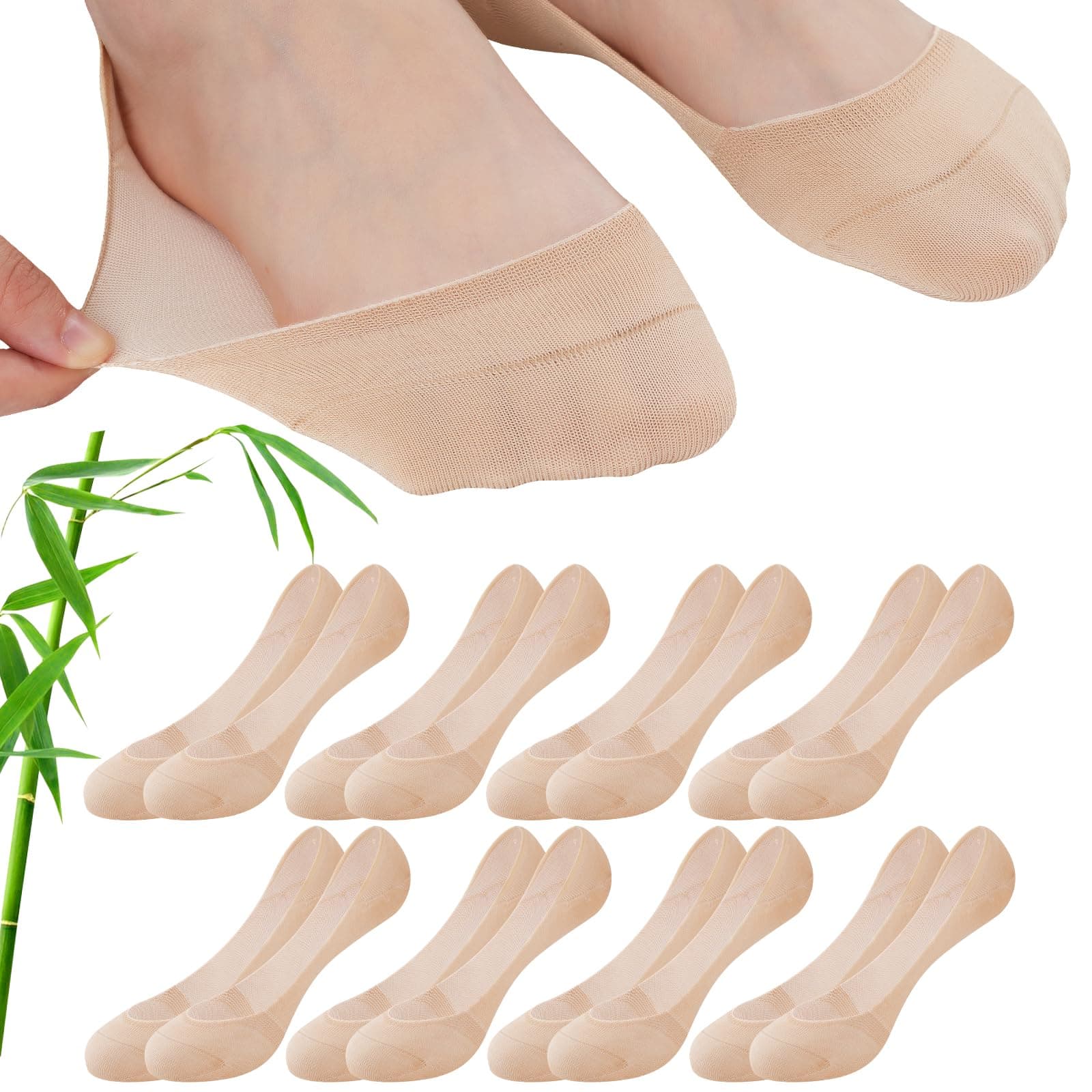 inaWarm Fantasmini Donna, 8 Paia Calzini Invisibili e Ballerina in Bambù e Cotone, Traspiranti e Antiscivolo, per Sneakers, Mocassini e Tacchi, Taglia 35-42