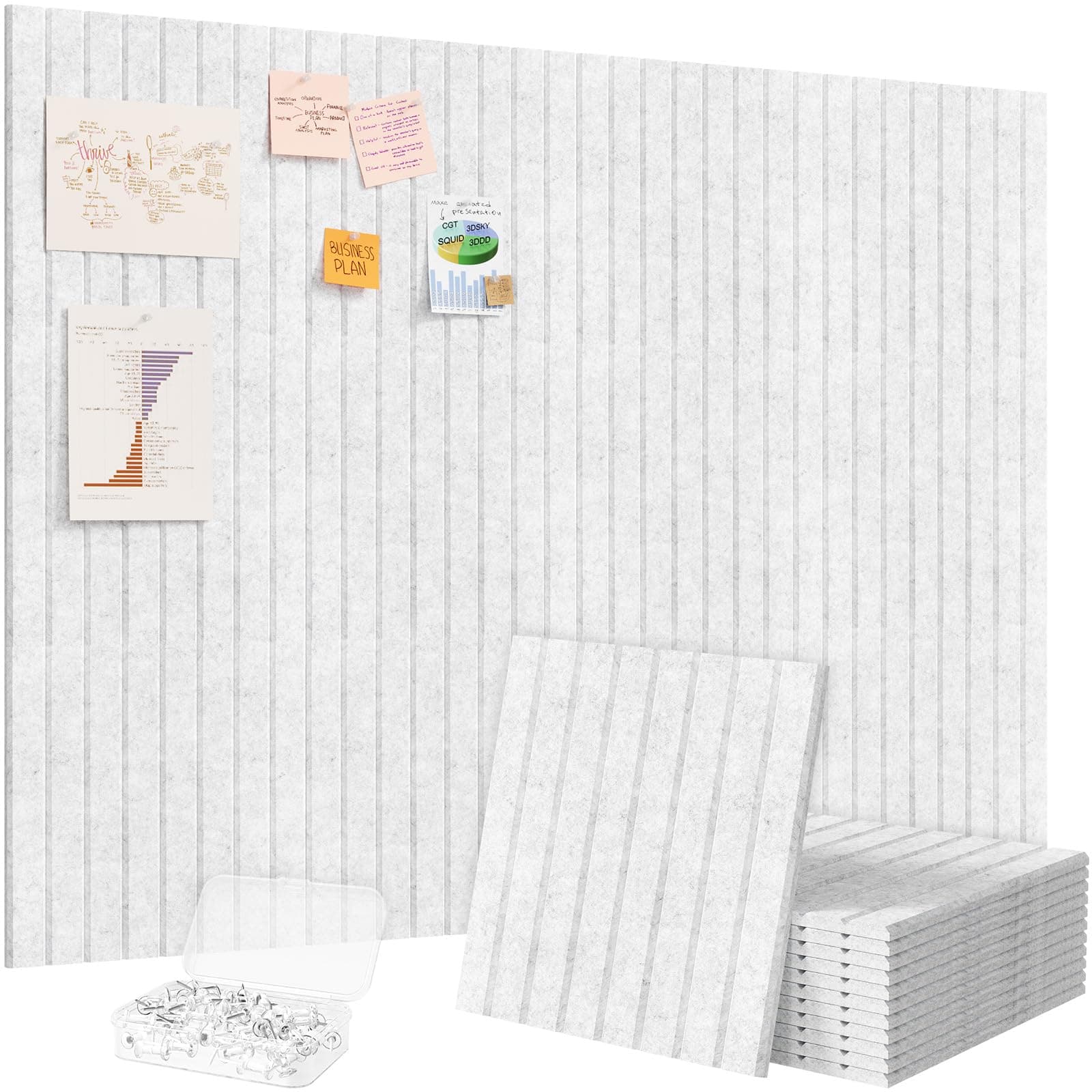 Lifewit Pizarra Adhesiva de Feltro 120 x 90 cm, Juego de 12 Pizarras Alternativas de Corcho, Pizarra Memo con 50 Chinchetas para la Oficina, la Cocina, la Habitación de los Niños, Gris