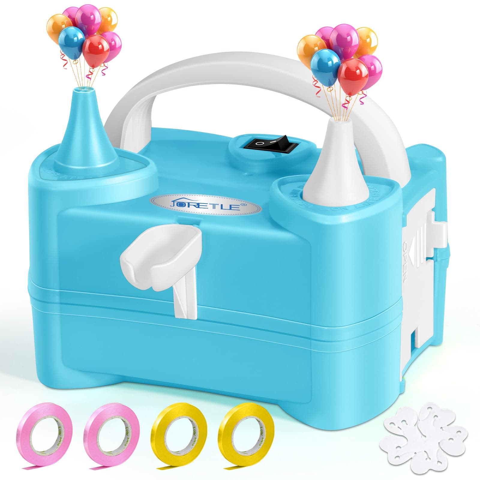 JORETLE Pompe à Ballon électrique Portable, Gonfleur Ballon Electrique avec Porte-Ballon, Gonfleur Ballon Anniversaire avec 2 Buses Modes pour Anniversaires, Mariages & DéCoration