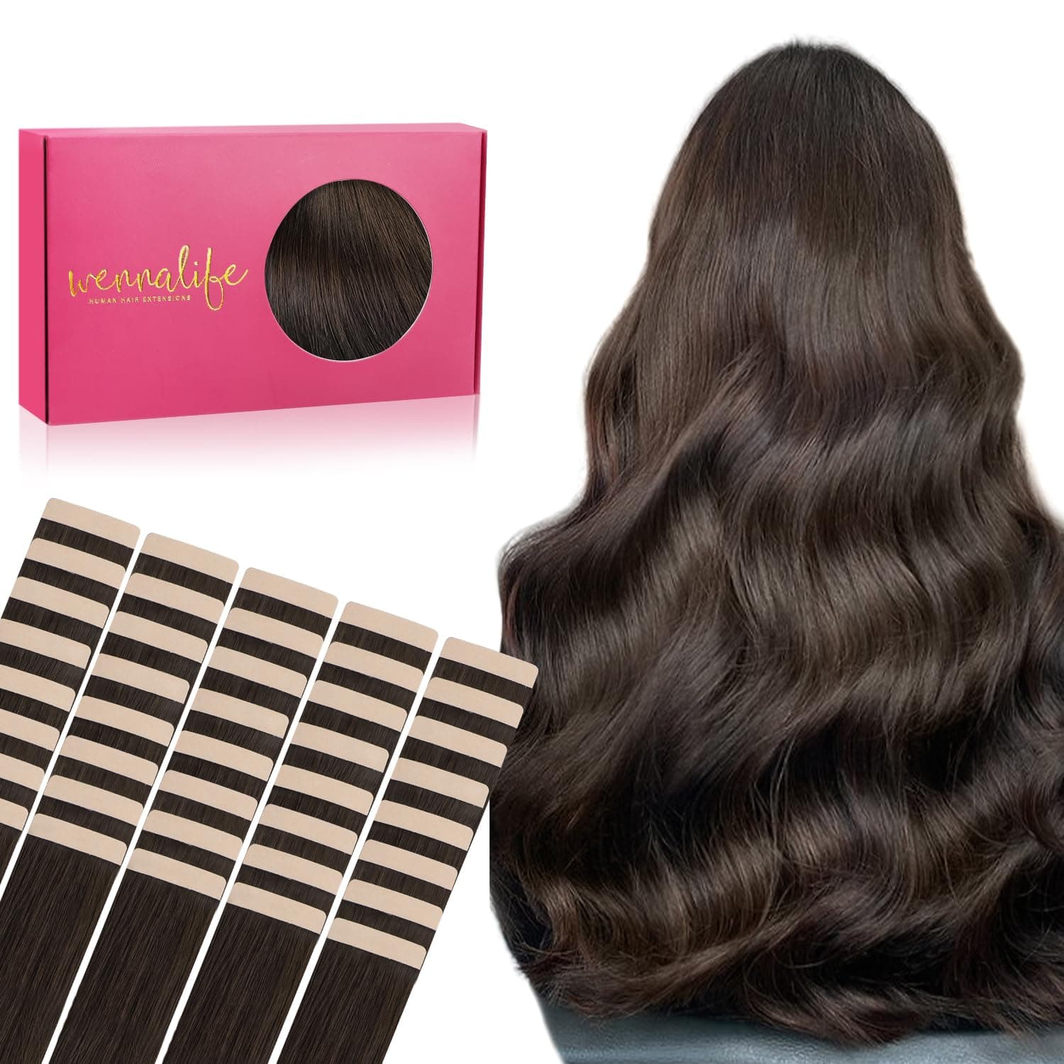 WENNALIFE Extension Capelli Veri Biadesivo, 40pz 45cm 100g Marrone Chiaro e Scuro Extension Biadesive Capelli Veri Lisci Remy Tape in Hair Extensions Capelli Setosi