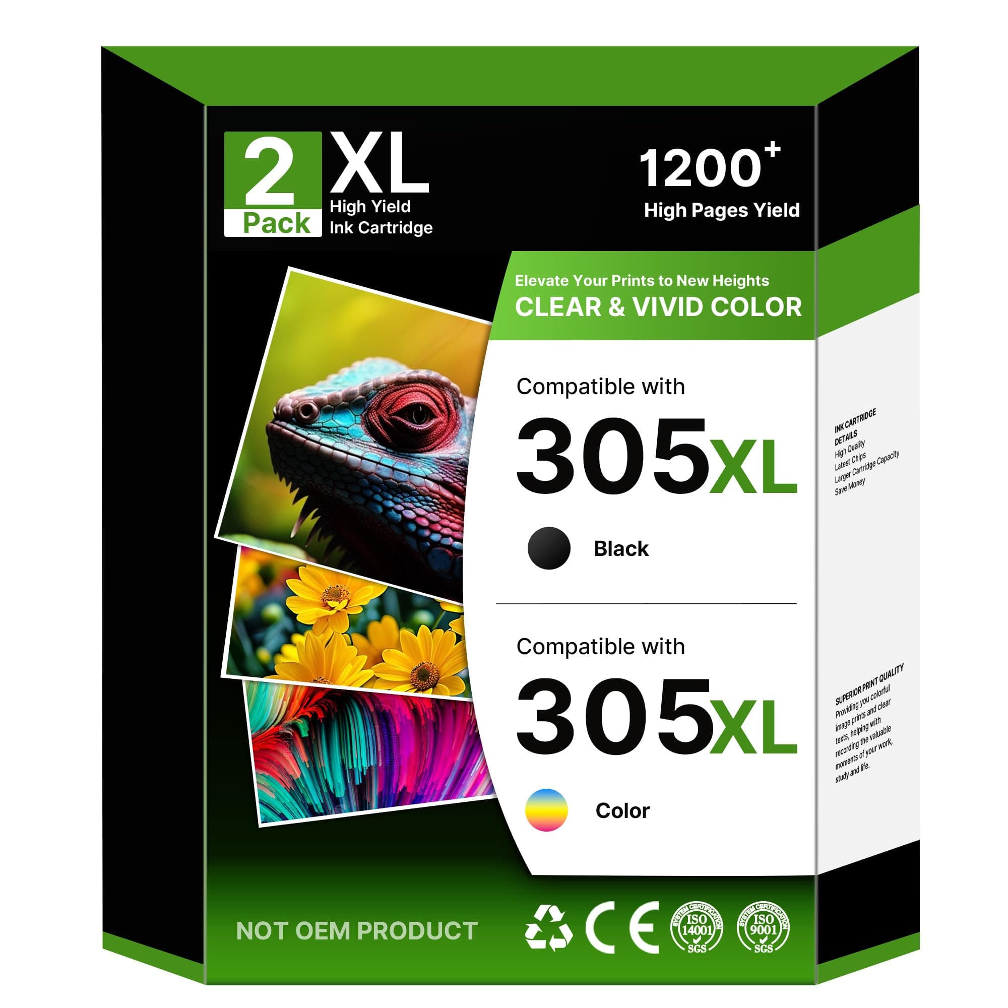 NewLift Tinta 305 305XL para Cartuchos HP 305 XL Negro Y Color Compatibles con HP Deskjet 2700 2800e 2810e 2820e 4220e para Envy 6000 6020e 6032e 6420e 6032e 6020 (Tinta 305 XL,2 Pack)