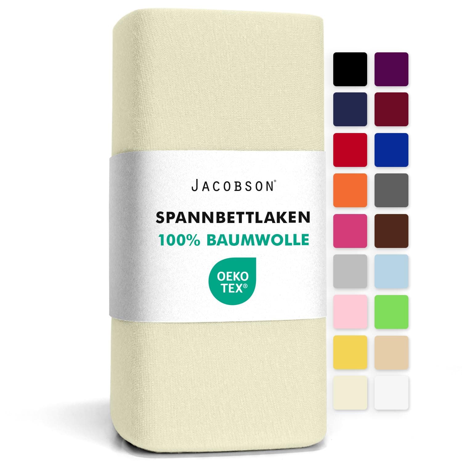 Jacobson Jersey Spannbettlaken Spannbetttuch Baumwolle Bettlaken (140x200-160x200 cm, Natur)