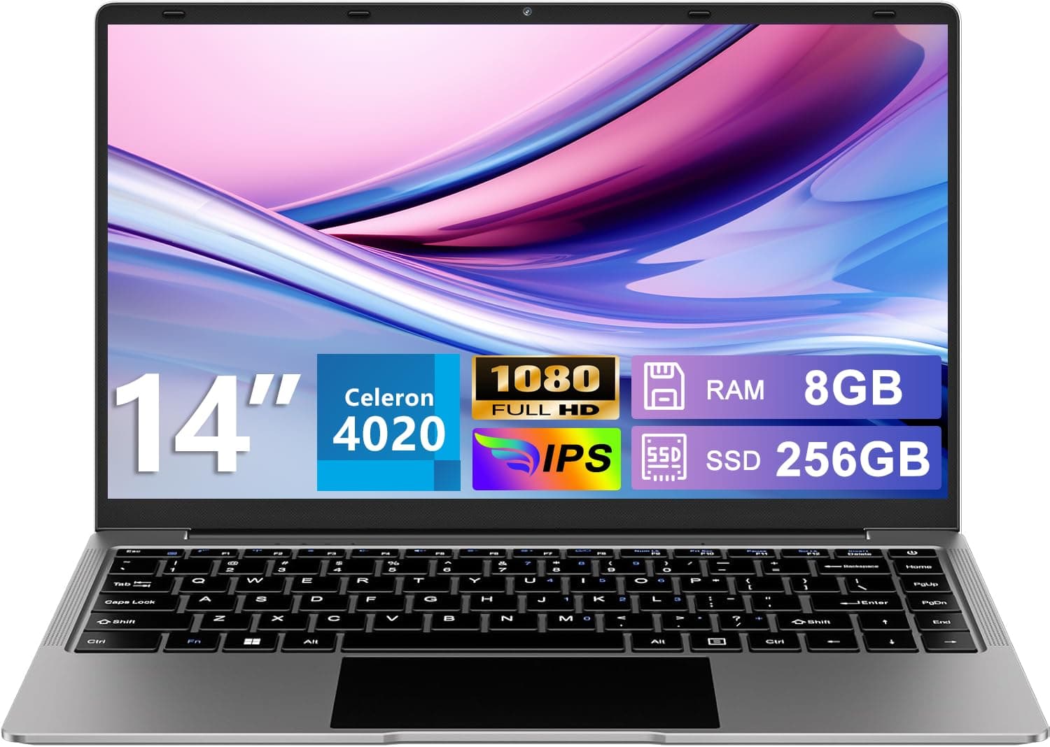 bvate 2026 Ordenador Portátil 14" Win11 8GB 256GB SSD - Gris | Soporte 1TB SSD Expansión Portátil 5G WiFi BT 4.2 USB HDMI 1920x1080 FHD con Ratón Inalámbrico y Teclado Español Membrana