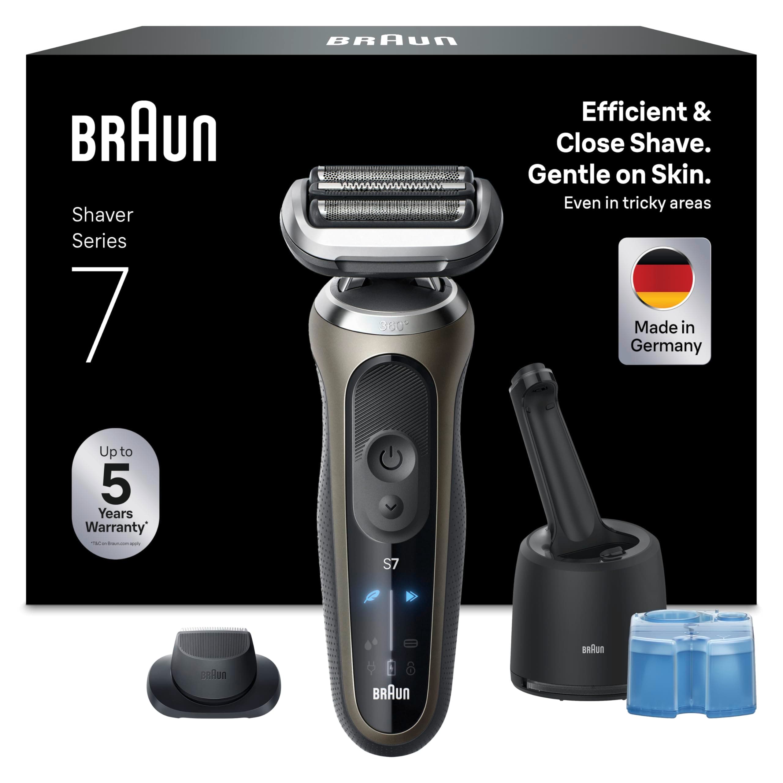 Braun Rasoir Electrique Homme Series 7 72-C7200CC Or | Etanche, 3 Modes de Rasage, Lames Flexibles, sans Fil, Etui de Voyage, Station Nettoyante, Accessoire Tondeuse de Précision