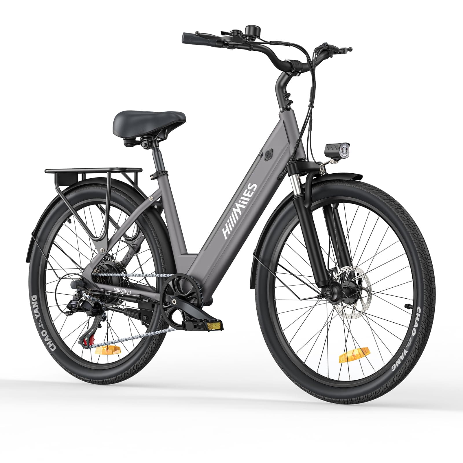 HillMiles Bici Elettrica Per Adulti Da 26", 7 Velocità Bicicletta Elettrica da 36V 13Ah Batteria Rimovibile, 25km/h & Autonomia di 80-100km E-bike Per Pendolari Urbani, IP65 impermeabile (Grey)