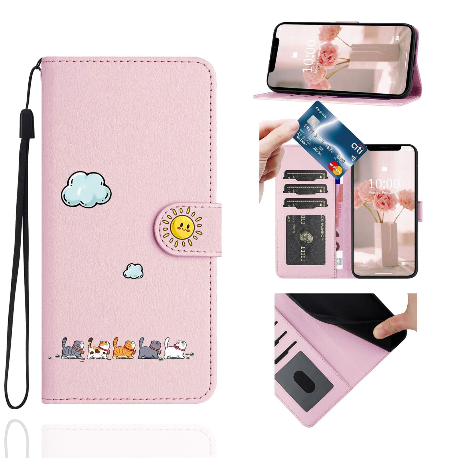 Jeffene Coque Portefeuille pour Samsung Galaxy A12/M12(6,5"),Étui à Rabat Housse en Cuir,Chat Pochette Carte Magnétique de Protection Cover Case Antichoc pour Samsung Galaxy A12/M12,Rose