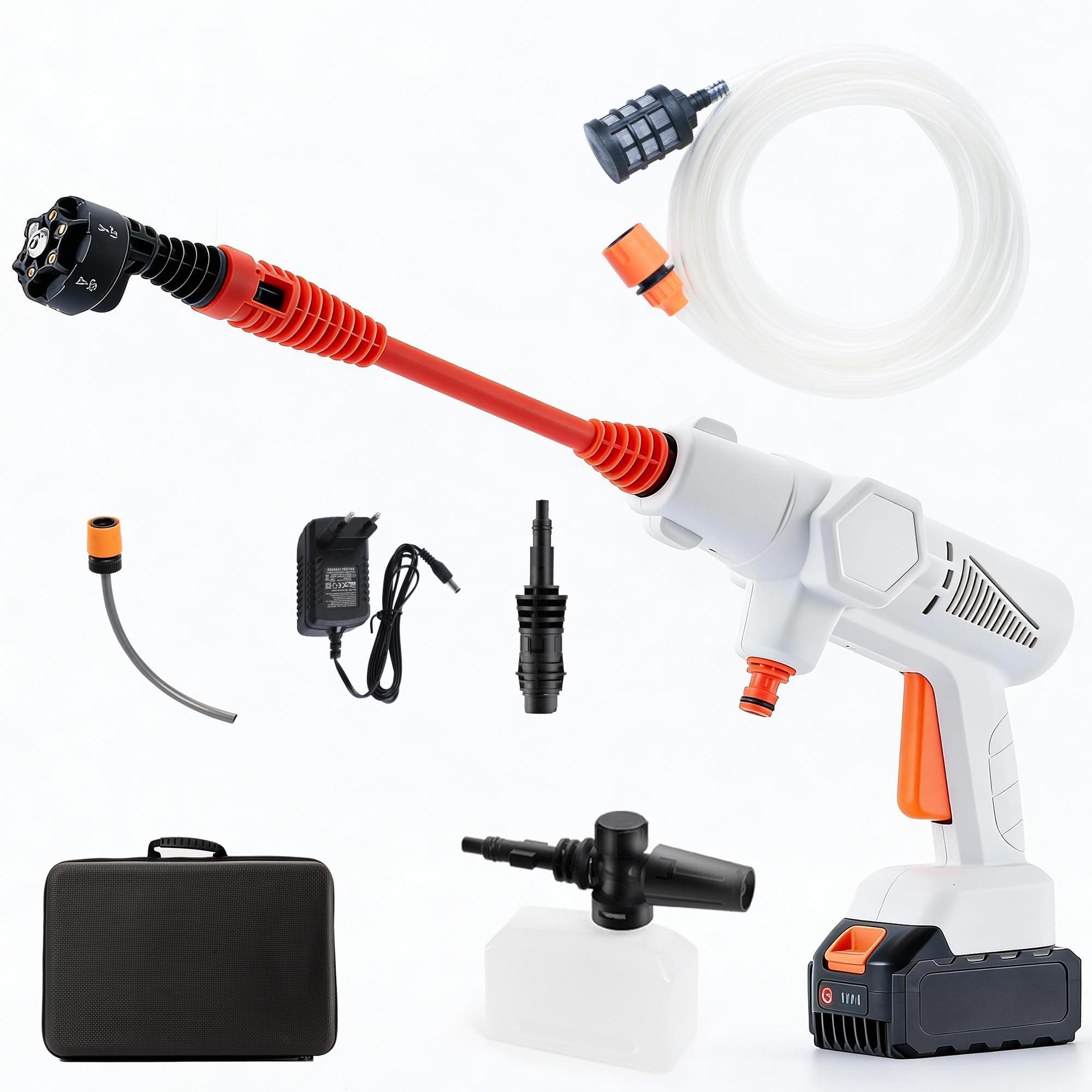 Gtremulent Idropulitrice a Batteria Portatile Professionale 1200PSI : Idropulitrice Elettrica da 21V 4.0Ah e Caricabatterie - Ugello 6-in-1 Autoaspirante per Lavaggio Auto/Balcone/Terrazza