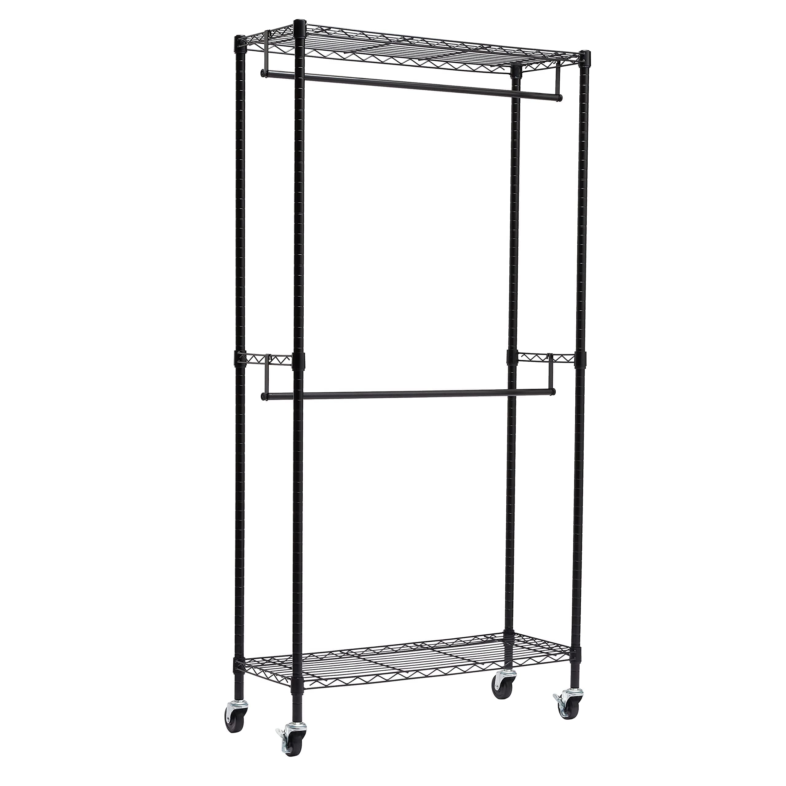 Amazon Basics Portant à double tringle avec roulettes Noir, L 91 cm x l 35,5 cm x H 183 cm