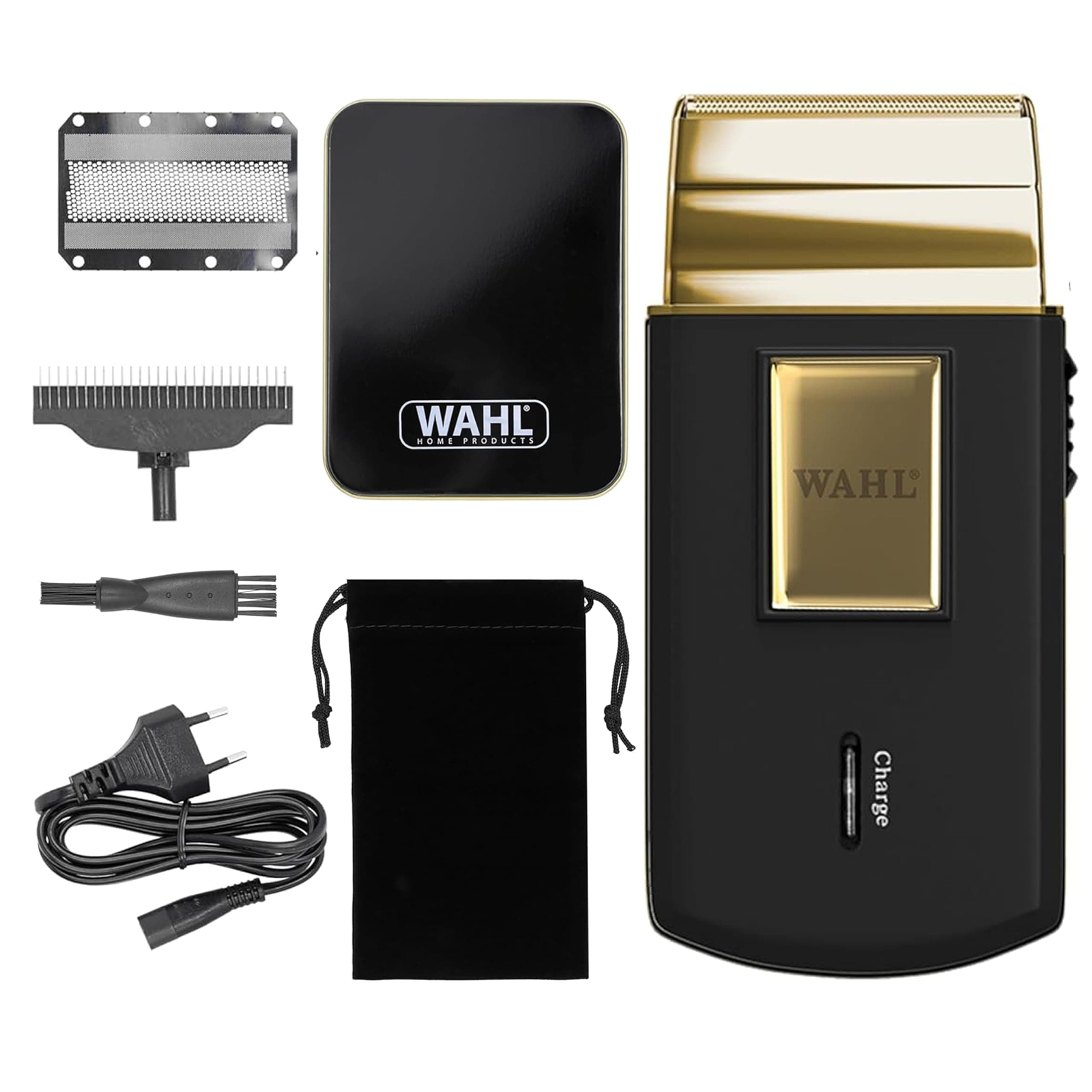 Wahl Travel Shaver Gold Edition - Rasoir électrique sans fil et rechargeable pour hommes, idéal pour les voyages, pour couper les cheveux et la barbe, compact et portable