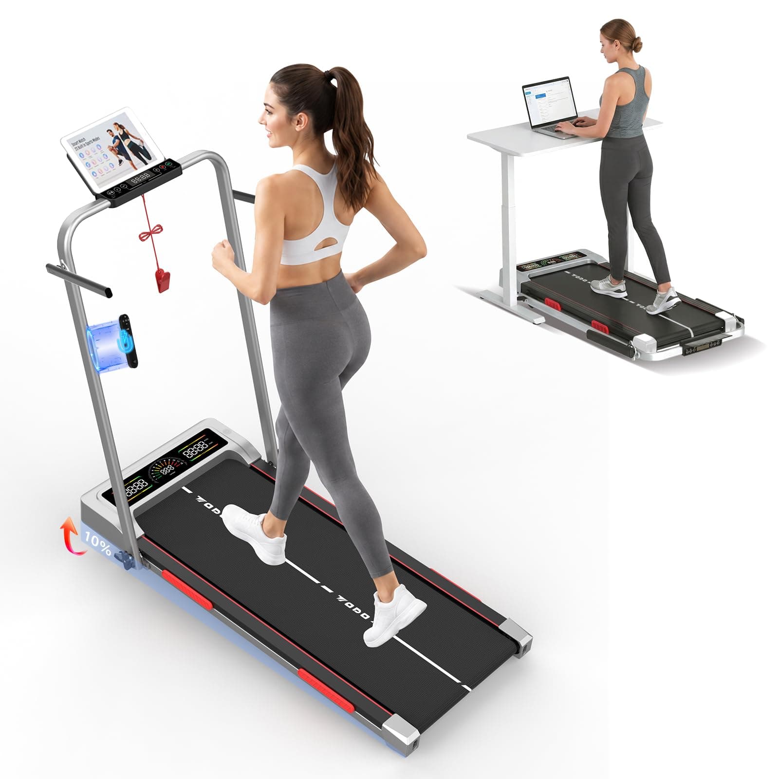 TODO Tapis de Course Inclinable Manuelle 10%, 3.5HP Tapis de Marche Pliable 1-12km/h avec Enceinte Bluetooth, 12 Programmes, APP et Affichage LED, Treadmill pour la Maison et Le Bureau