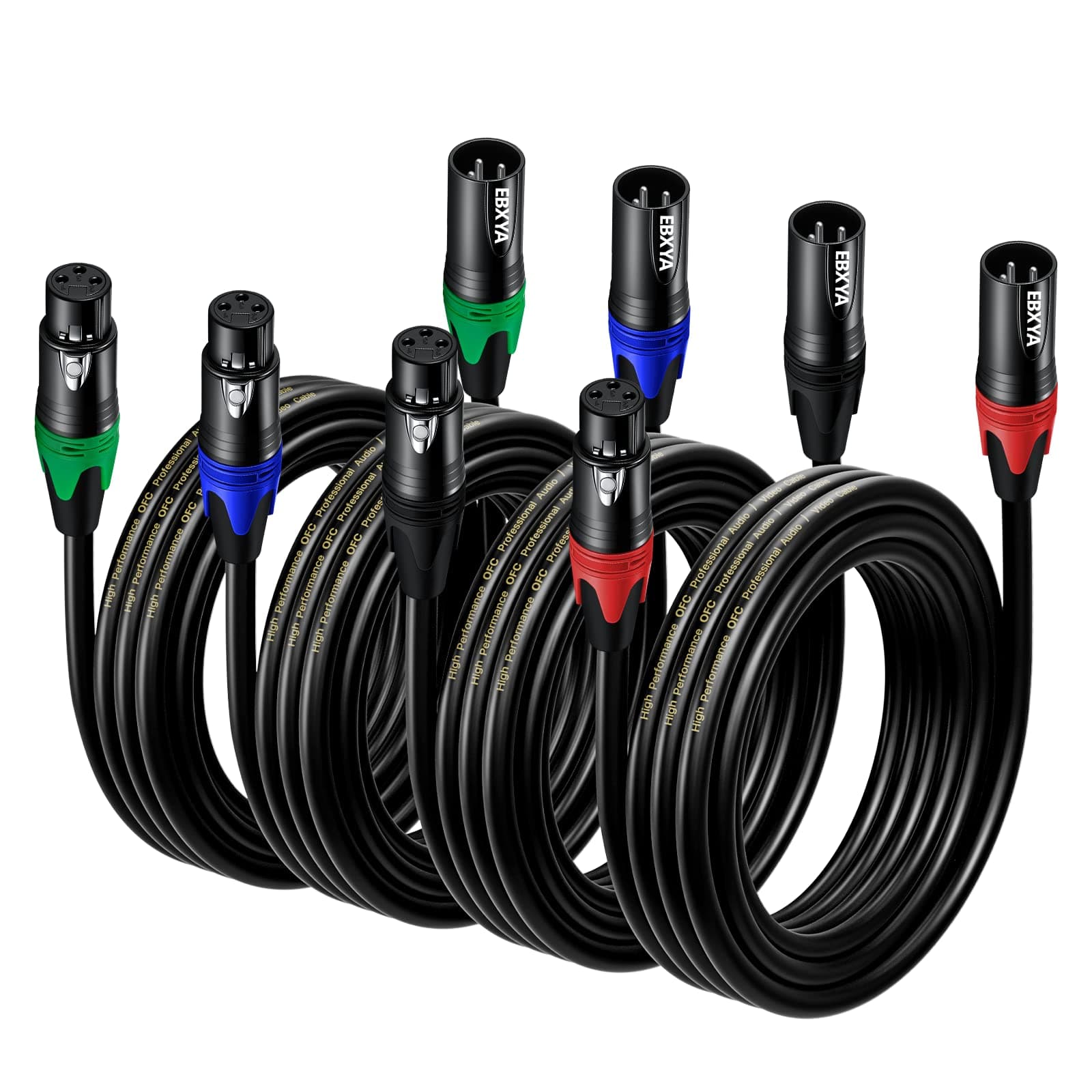 EBXYA Cavo Microfono 3M 4 Pack 3-Pin Bilanciato Maschio-Femmina Multicolore DMX