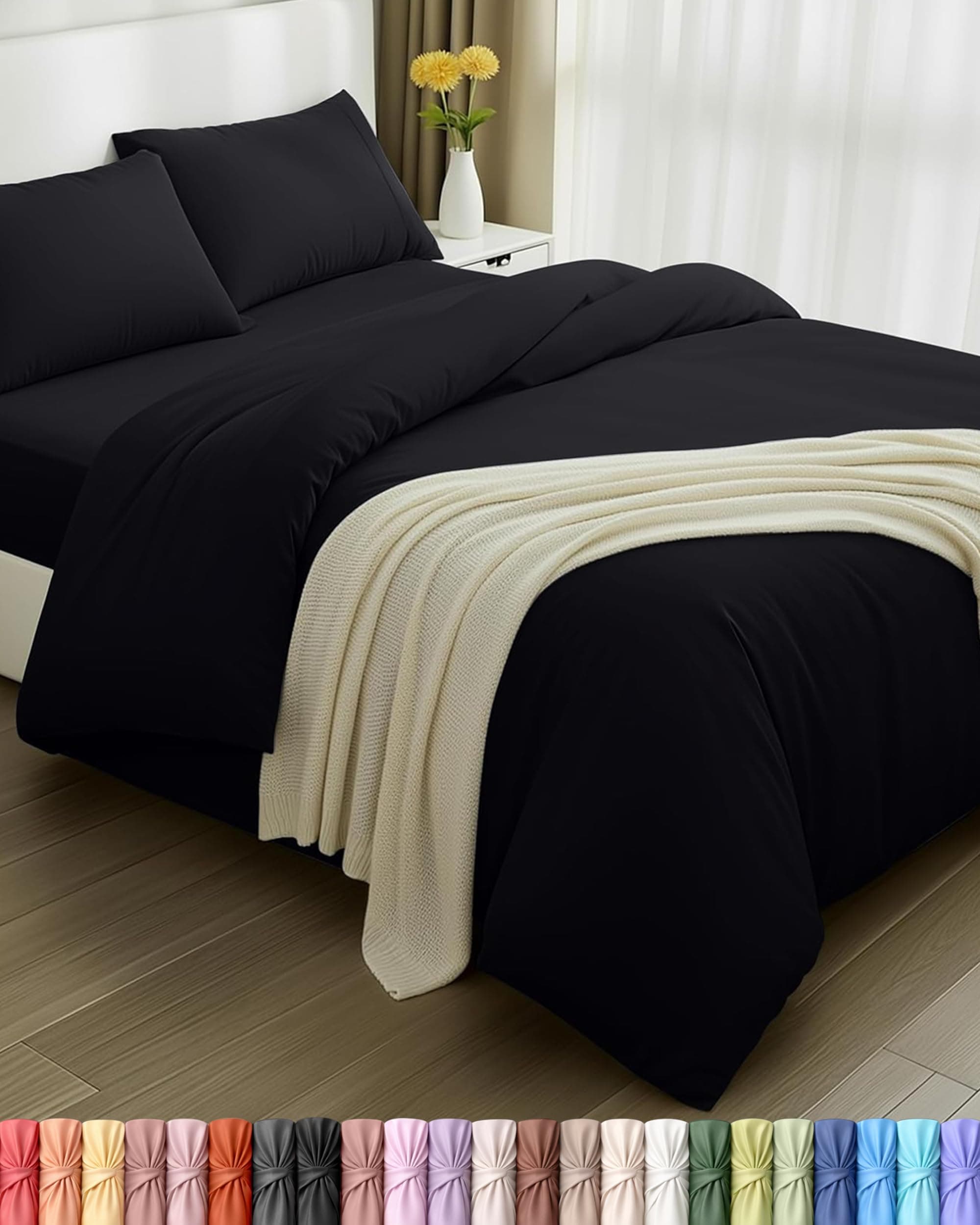 Utopia Bedding - Funda nordica Cama 135, Sabana Bajera 135x190 y Fundas Almohada (50x75cm) - Funda nordica 200x200 - Juego de Cama de Microfibra cepillada Suave (Negro)
