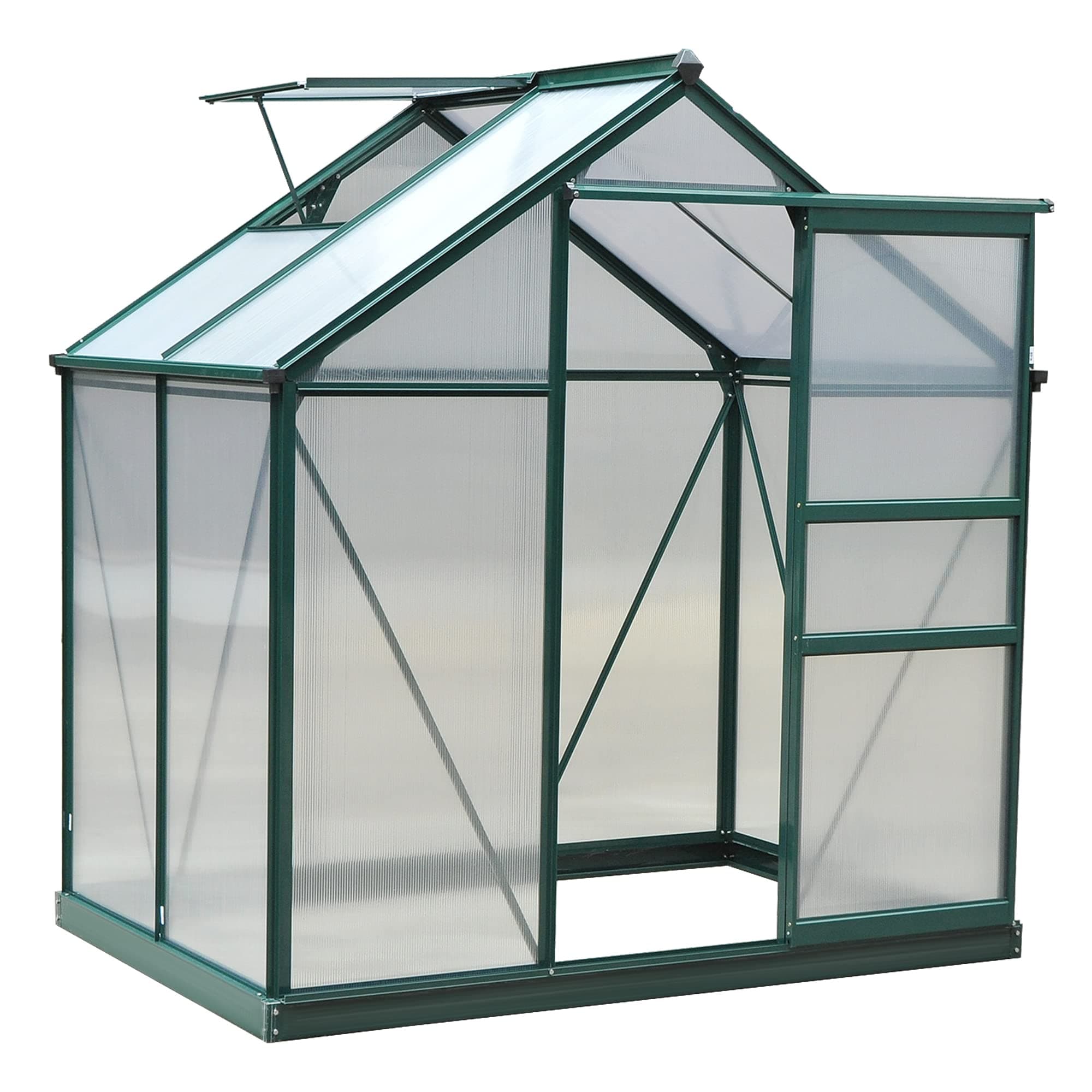 Outsunny Serre de Jardin Polycarbonate 2,51 m² Serre en Aluminium pour Le Jardin 190 x 132 x 201 cm résistant aux UV, avec Fondation renforcé, gouttière, Lucarne et Porte Coulissant, Vert foncé