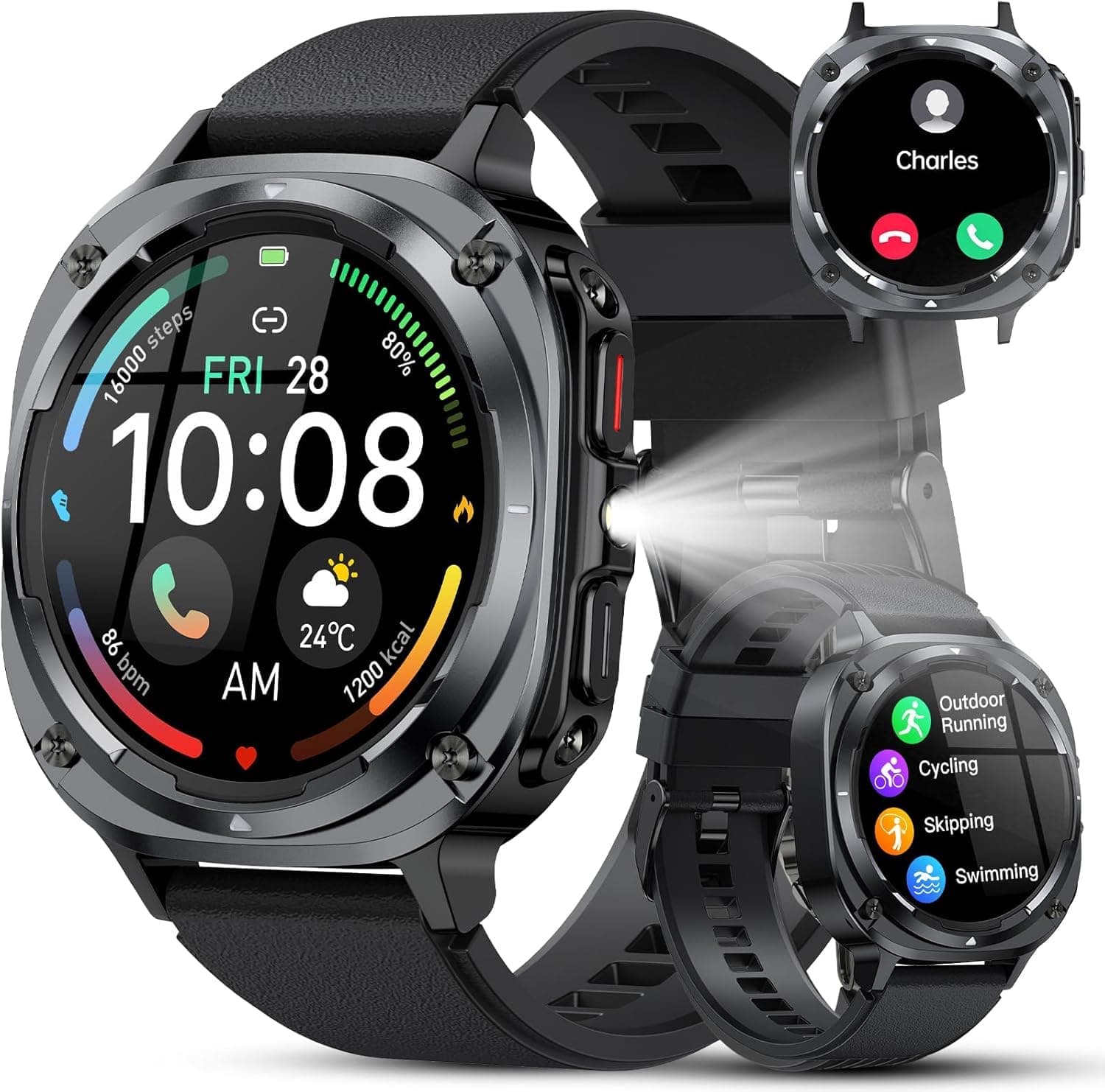 Reloj Inteligente Hombre Militar, 1.45" HD Smartwatch Hombre con Llamadas BT 5.4, 114+ Modos Deportivos, Monitor de Sueño/Podómetro/Pulsómetro, IP68 Impermeable Pulsera Actividad para Android iOS