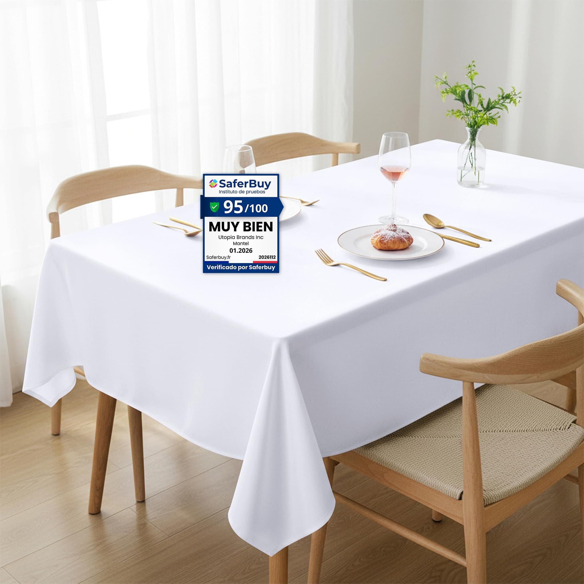 Utopia Kitchen Mantel de Poliéster 152 x 213 cm (Pack de 2, Blanco) Cubierta de Mesa Lavable a Máquina Ideal para Fiestas, Eventos, Bodas y Restaurantes (60 x 84 Pulgadas)