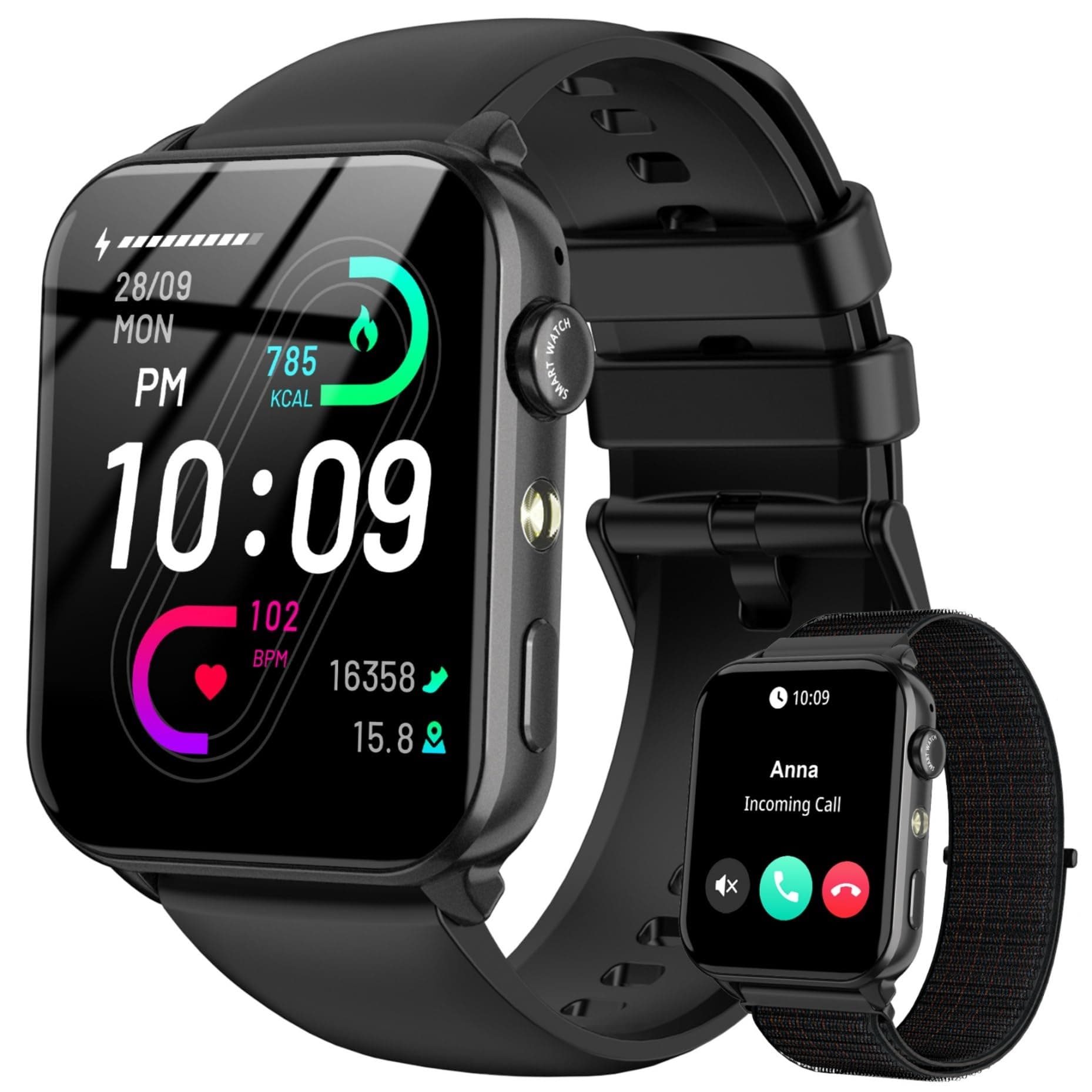 IOWODO Reloj Inteligente Hombre Mujer con Llamadas Bluetooth, 1.91" Smartwatch con Linterna LED, 2 Correas, Monitor Cardíaco/SpO2/Sueño, 100+ Modos Deporte, IP68 Impermeable para Android iOS