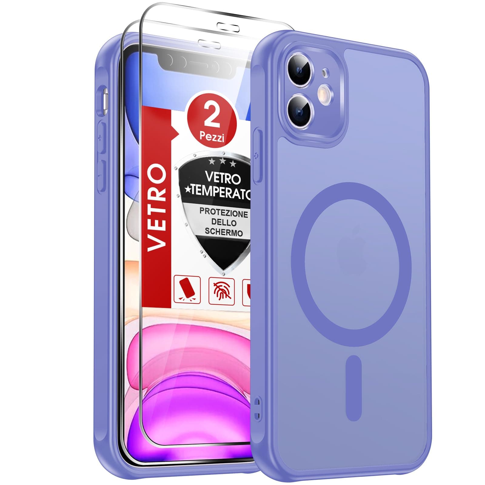 LeYi Cover Magnetica per iPhone 11 con 2 Pezzi Vetro Temperato, Custodia per iPhone 11 Traslucida Opaca Anti-Impronte Resistente ai Graffi Paraurti in TPU Antiurto Protettiva Case 6,1 Pollici, Azzurro