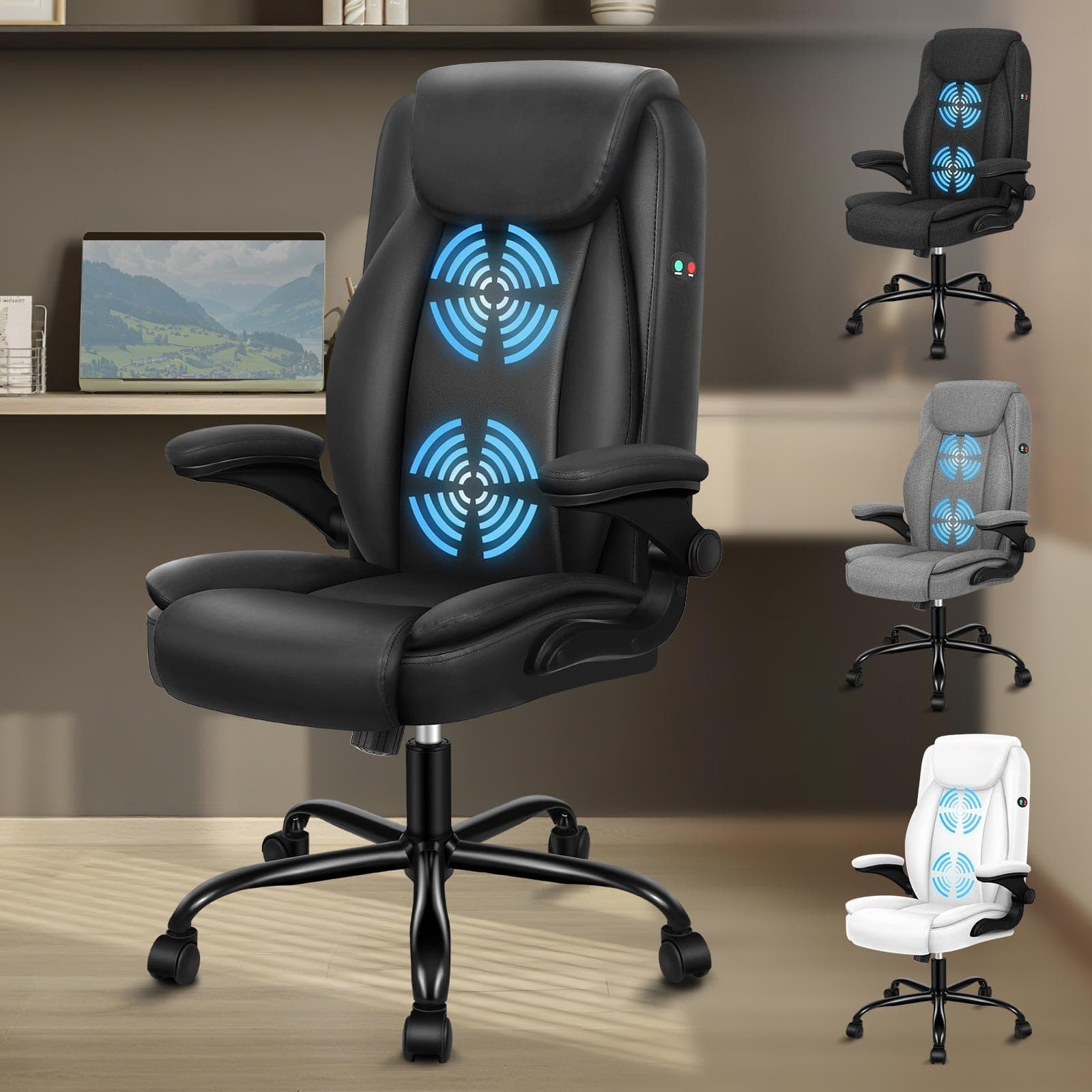 ALFORDSON Fauteuil de Bureau massant, Chaise d'ordinateur, Siège de exécutif en Similicuir, capacité de Charge de 150 kg, Dossier 90-135°, Chaise PC Ergonomique réglable en Hauteur,Noir