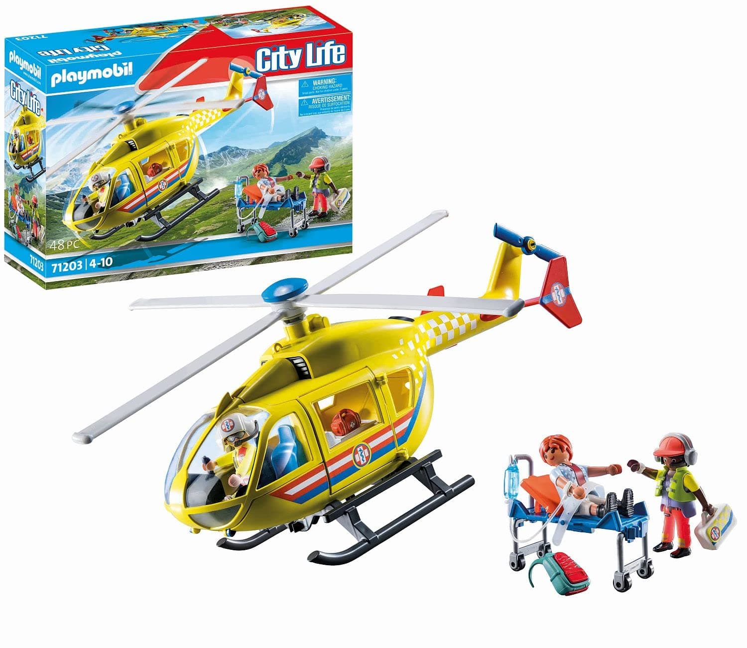 Playmobil 71203 Hélicoptère de Secours - City Life - Les Secours - Intervention en Haute Montagne avec des équipements de Secours - City Action Ville & Métiers - Dès 4 Ans
