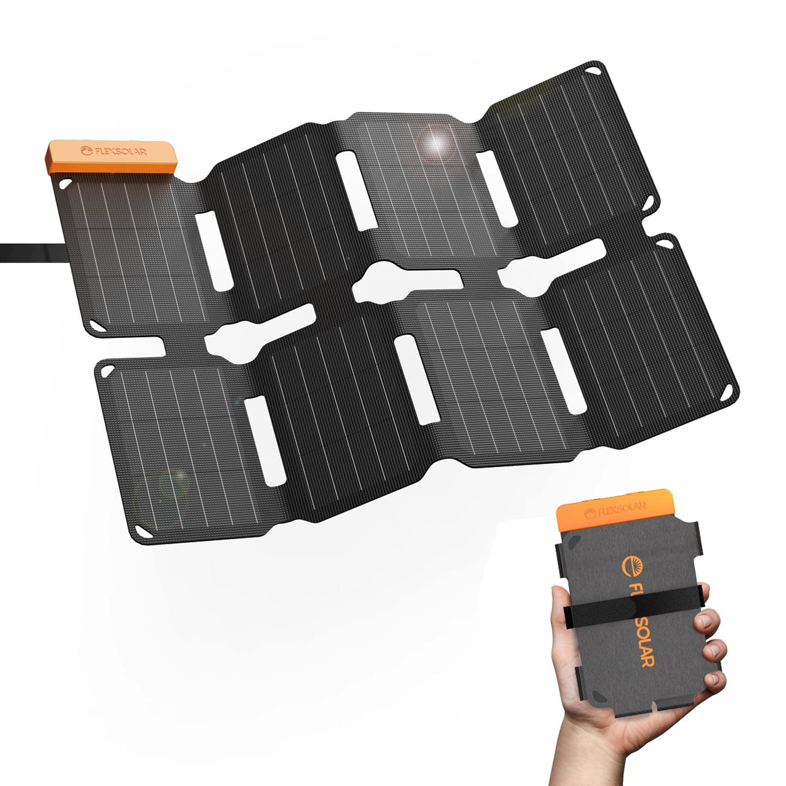 Panel Solar Plegable Flexsolar 25W de Bolsillo, Cargador Solar Portátil con Película E y USB-A y USB-C para Power Stations, Teléfonos Inteligentes, Tabletas, Power Banks, Camping y Emergencias