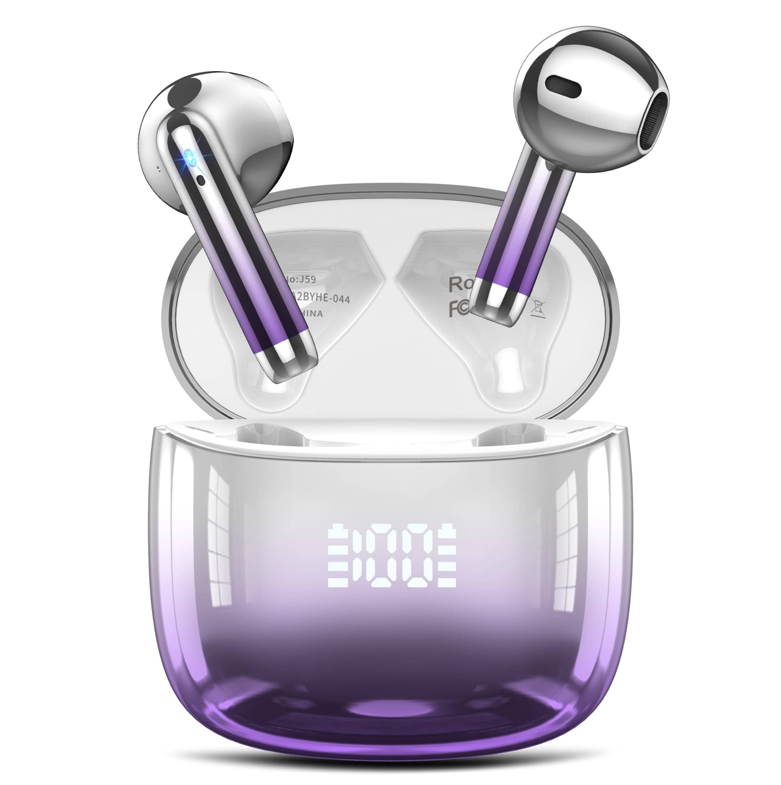 Cuffie Bluetooth, Auricolari Bluetooth 5.4 Incorporato Driver da 14.2mm, Cuffie Wireless con Bassi Icmmersivi, IP7 Impermeabili Cuffiette Bluetooth, 40H Cuffie Senza Fili con Display LED, Viola