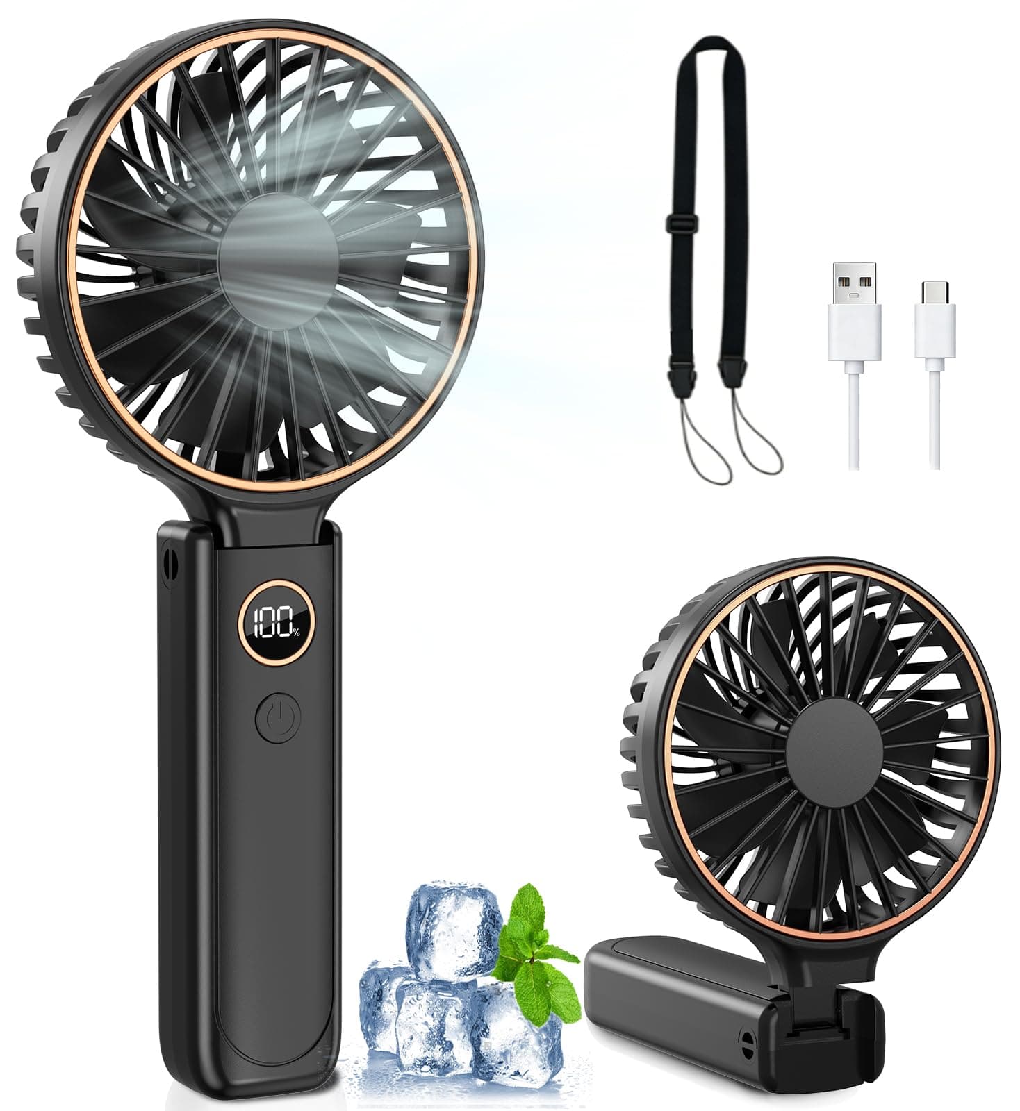 Rintea Ventilatore Portatile, 4000 mAh Mini Ventilatore Portatile, Ventilatore USB Ricaricabile con 6 Velocità, Ventilatore da Tavolo a Batteria per Ufficio, Interni, Viaggi, Spostamenti, Esterni