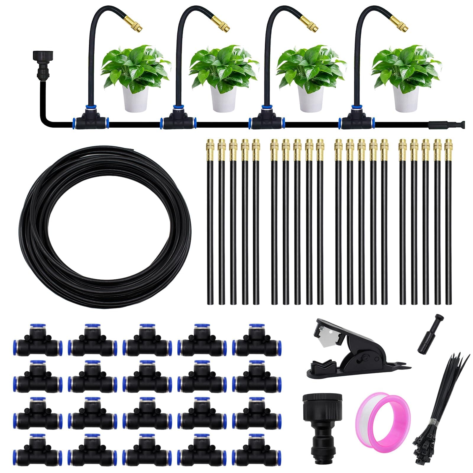 20M Système Irrigation Jardin, Kit de Système d’Irrigation avec 20 Buses Réglables, Système d’Arrosage Automatique à 360°, Arrosage Goutte à Goutte pour Jardin, Cour, Pelouse, Serre