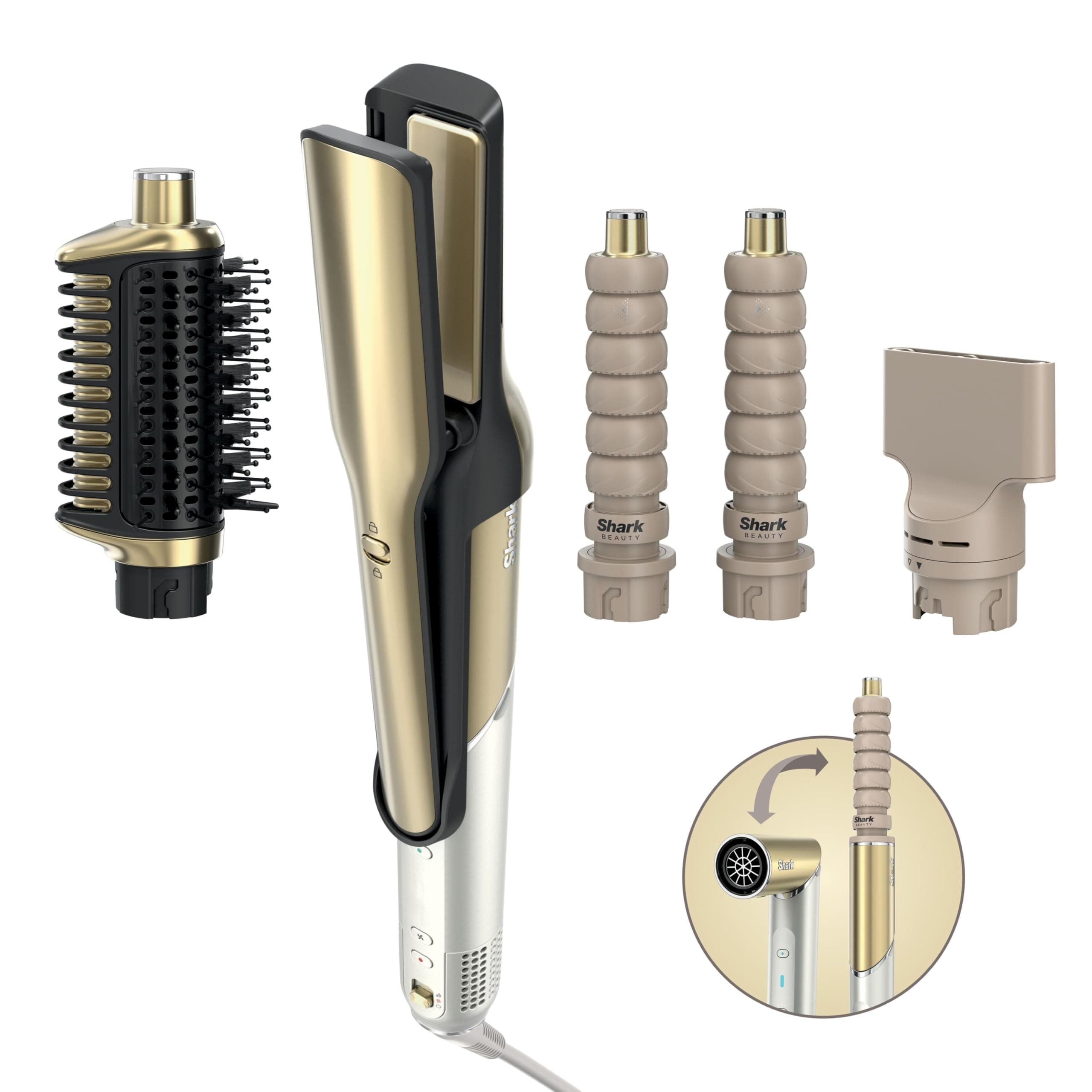 Shark Glam Multistyler, Seche cheveux avec séchage rapide, Brosse soufflante et volumisante, Lisseur cheveux, Avec boucleurs auto-enroulants, Sans dommage dû à la chaleur, Tous types de cheveux
