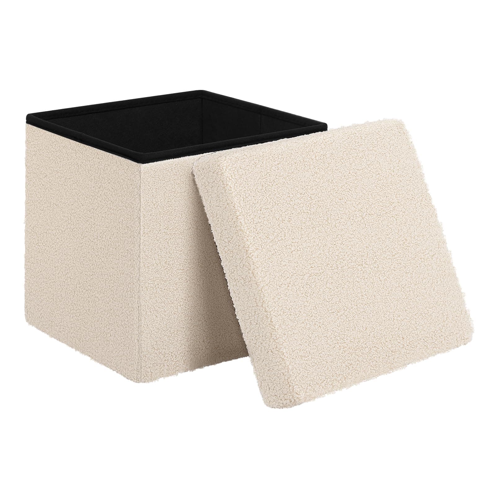 WOLTU Sitzhocker mit Stauraum, für Wohnzimmer Schlafzimmer Flur, klappbare Sitztruhe, aus Teddyfleece und MDF, 38x37x38 cm, Beige