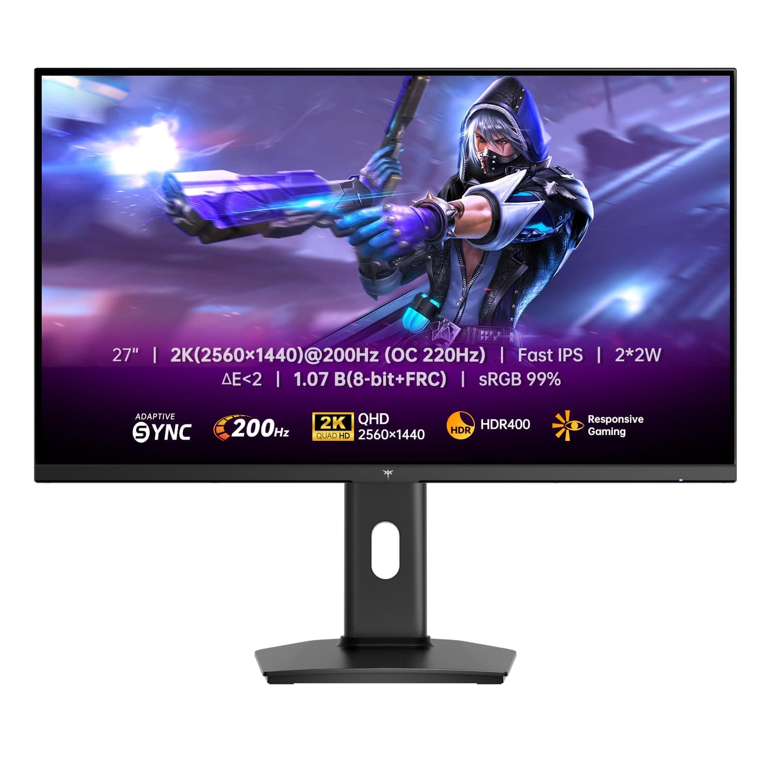 KTC Monitor Gaming 27 Pulgadas QHD 2560×1440, 200Hz (OC 210Hz), Fast IPS, 1ms GTG, HDR400, Adaptive Sync, Colores 10 bits, Soporte Ajustable en Altura, 2×DP1.4, 2×HDMI2.0