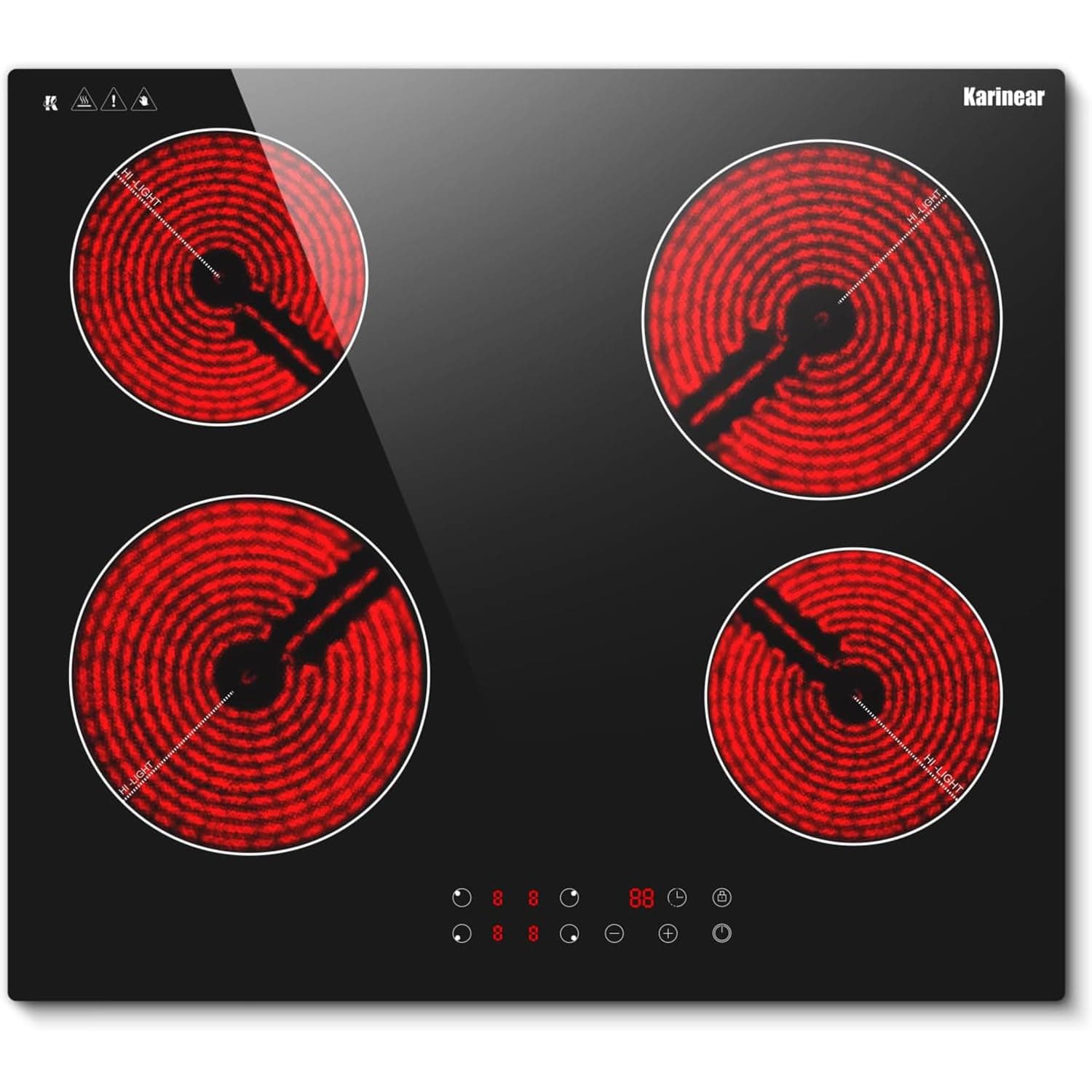 Karinear Plaque Vitrocéramique 4 Feux Encastrable, Plaque de Cuisson électrique 60 cm avec commande Tactile, Plaque Vitro 4 zones avec Minuterie, Sécurité Enfant, 6000W, 220V-240V, sans prise