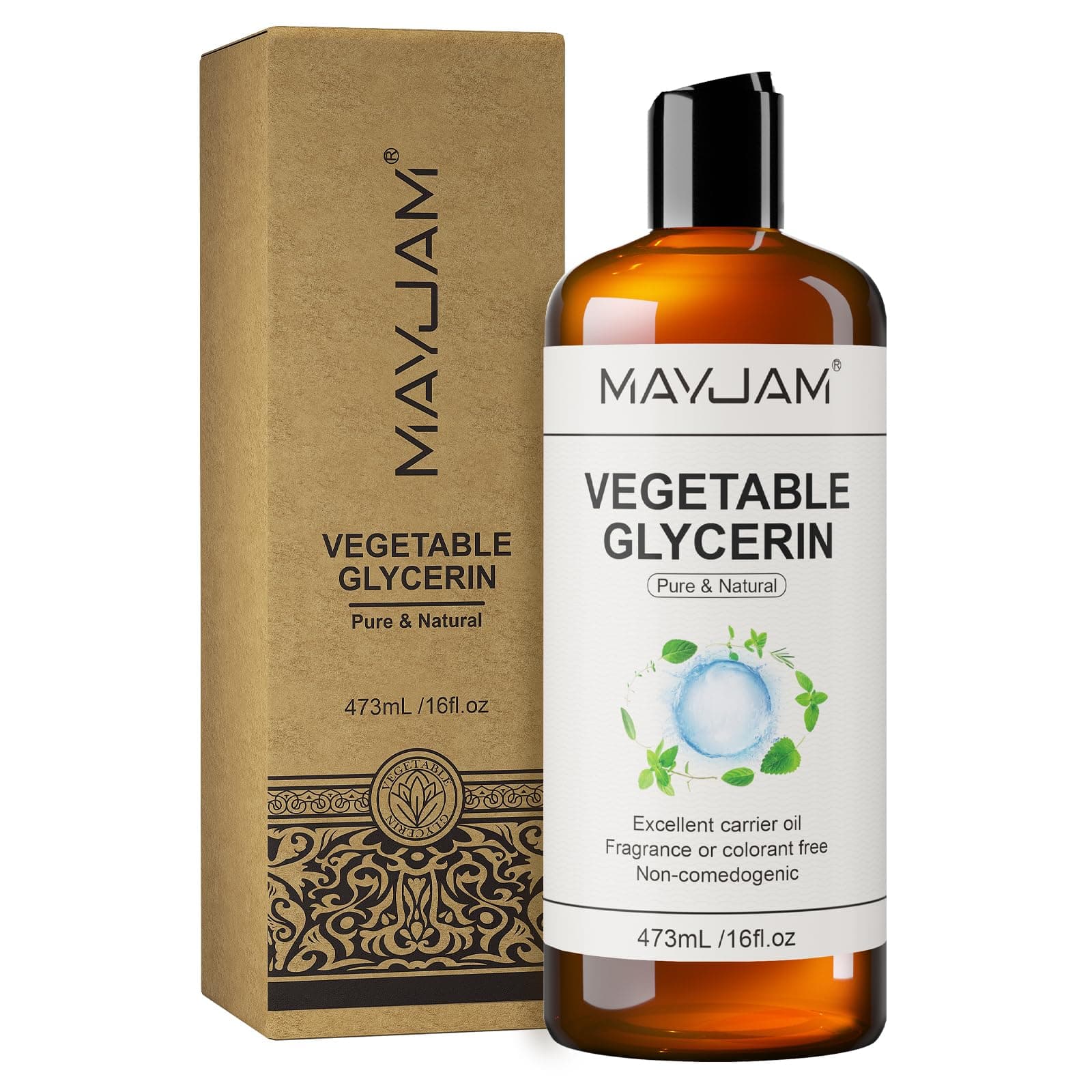MAYJAM Glicerina Vegetal 473ML, Vegetable Glycerin Puro y Natural para Piel, Cabello, Aceite de Cuidado Regenerador e Hidratante, Glicerina Líquida para Hacer Jabones, Cosméticos y Secado de Flores